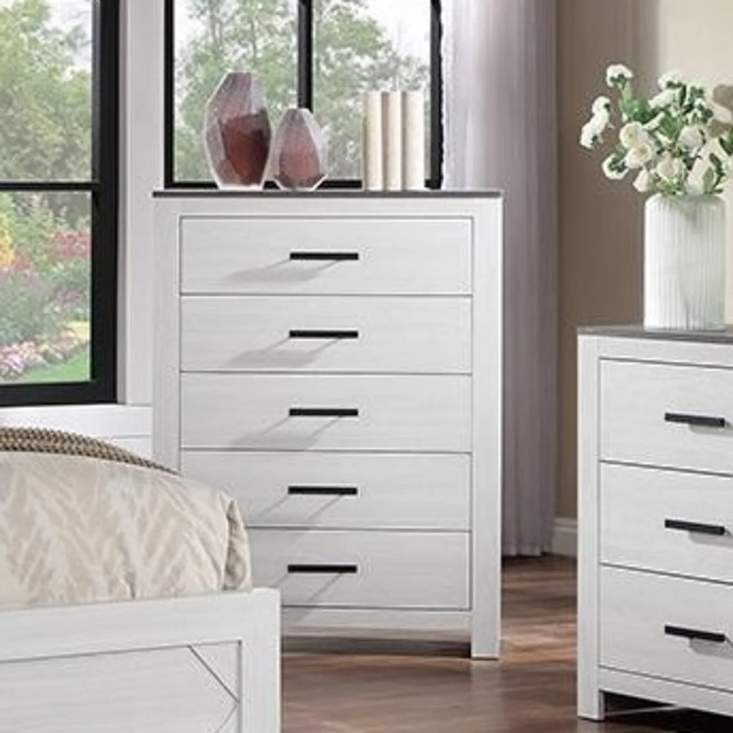 1 Piece Chest 2 Tone Sleek Bar Bedroom Furniture - White - Image 2