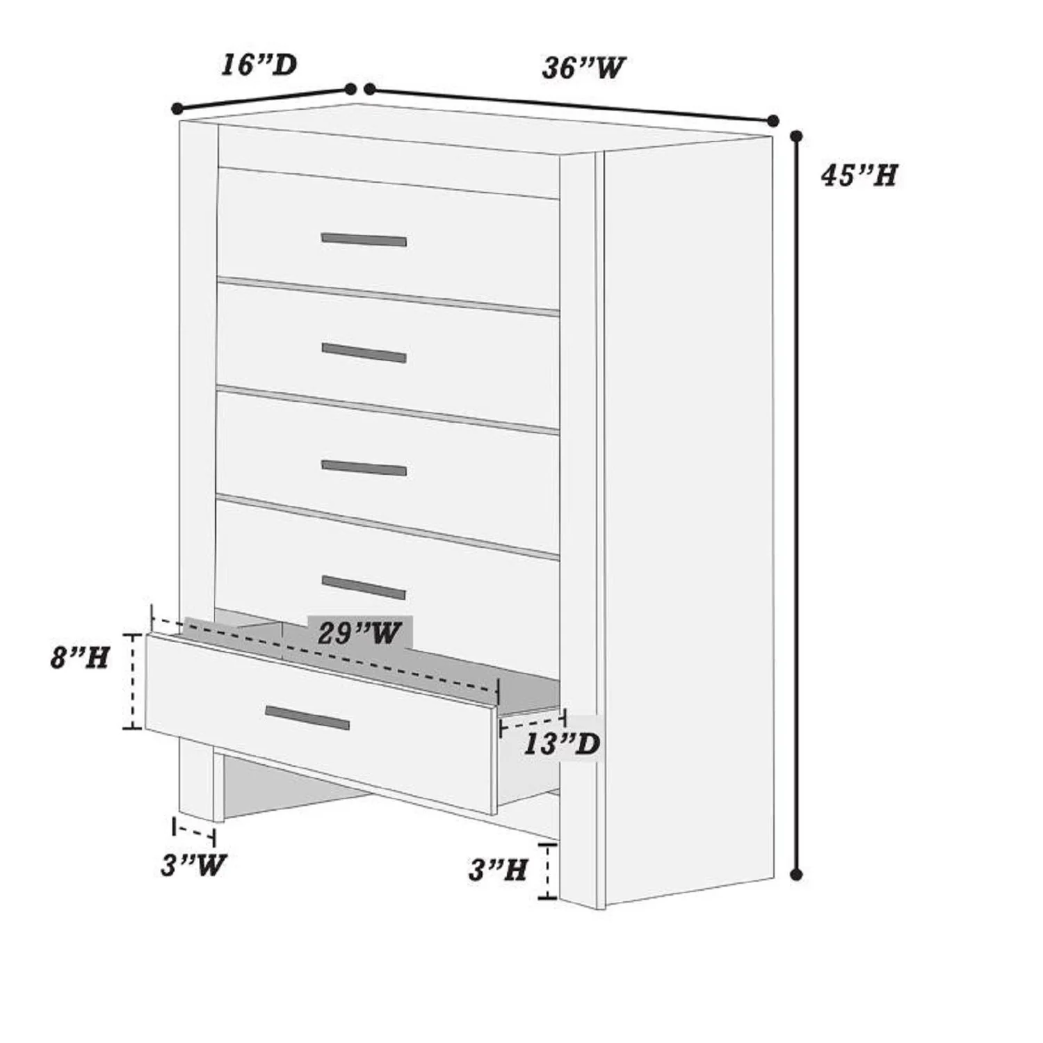 1 Piece Chest 2 Tone Sleek Bar Bedroom Furniture - White - Image 3