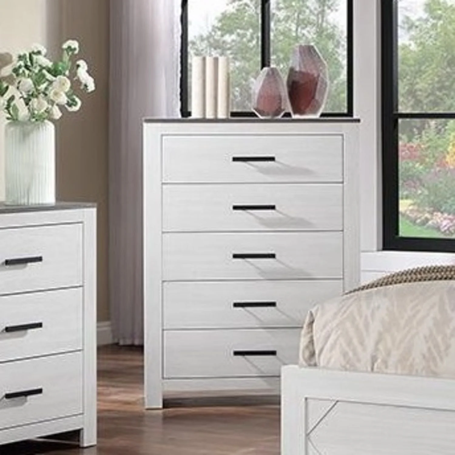 1 Piece Chest 2 Tone Sleek Bar Bedroom Furniture - White - Image 4