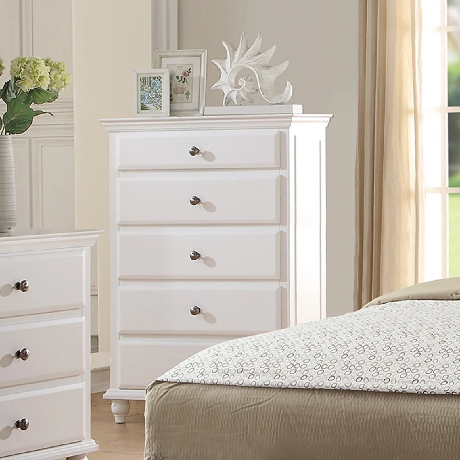 1 Piece Chest 5 Drawers Knob Handles Bedroom Furniture - White - Image 2