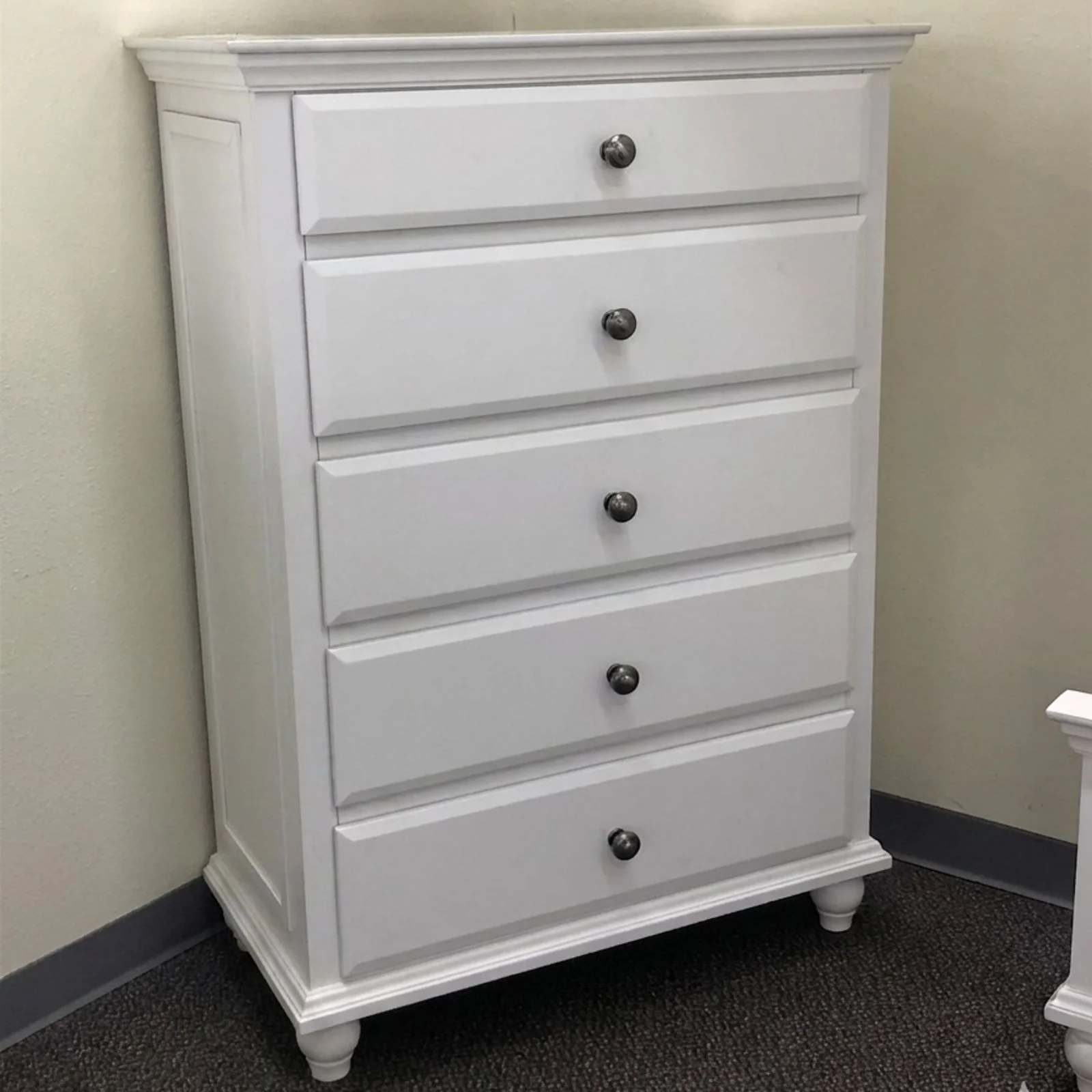 1 Piece Chest 5 Drawers Knob Handles Bedroom Furniture - White - Image 3