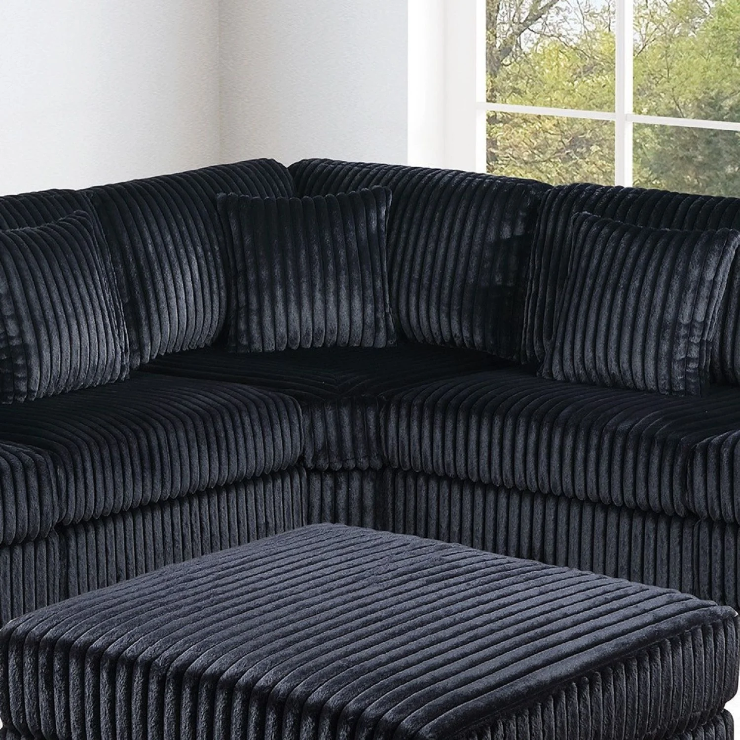 1 Piece Corner Wedge Only Texture Upholstered Modular Living Room Furniture - Black - Image 4
