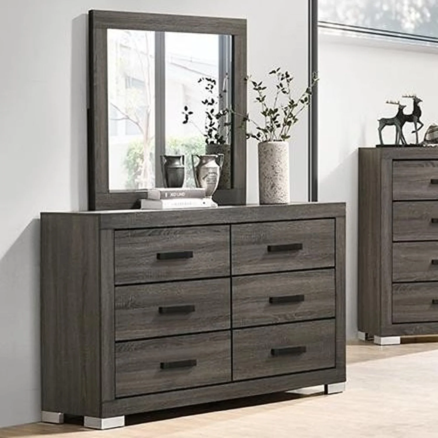 1 Piece Dresser Bar Handle Bedroom Furniture - Gray - Image 2