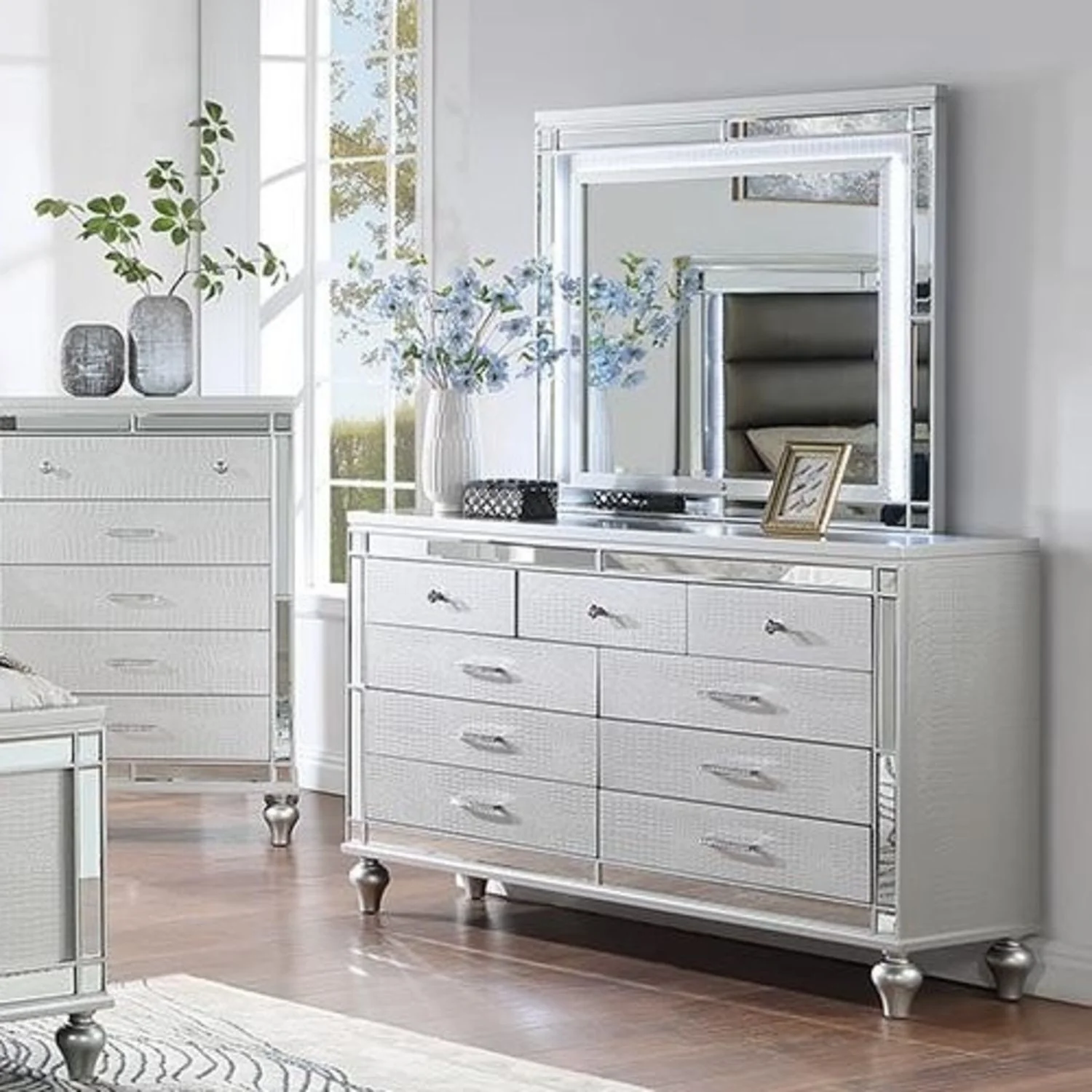 1 Piece Dresser With Snake Skin Bedroom Furniture - Silver - Image 3