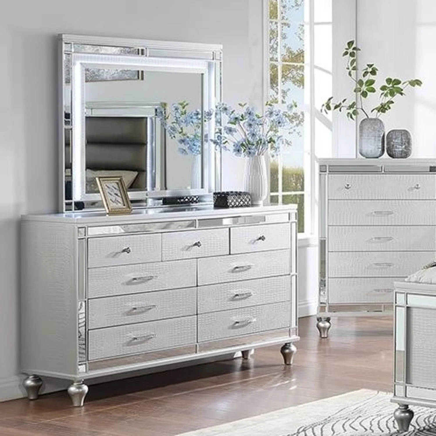 1 Piece Dresser With Snake Skin Bedroom Furniture - Silver - Image 5