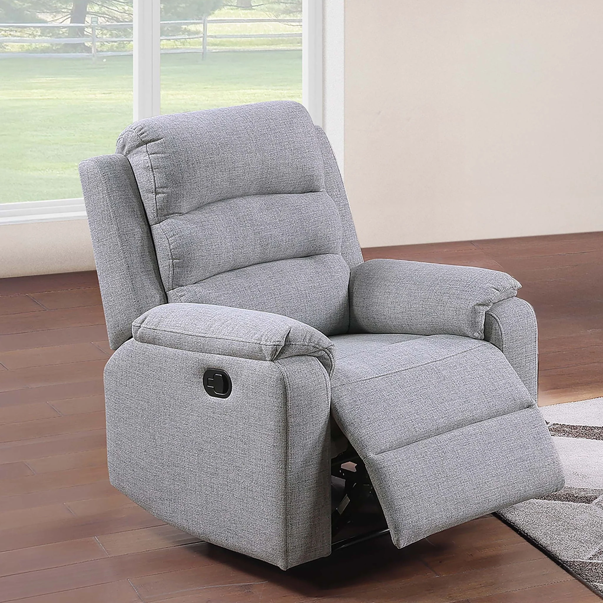 1 Piece Manual Recliner With Padded Seat And Backrest - Gray - Image 5