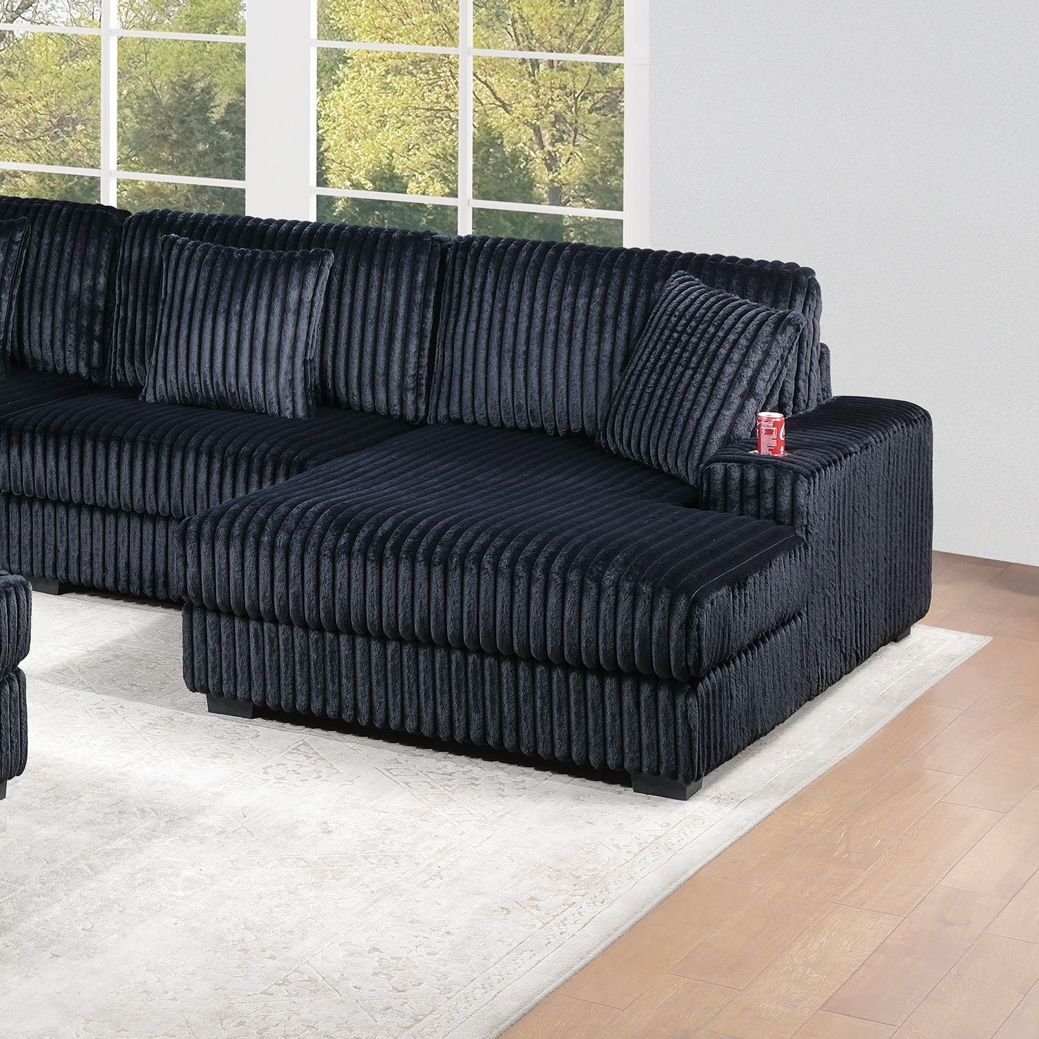 1 Piece Right Arm Facing Chaise With Cup Holder Only Modular Piece Texture Upholstered Living Room Furniture - Black - Image 7