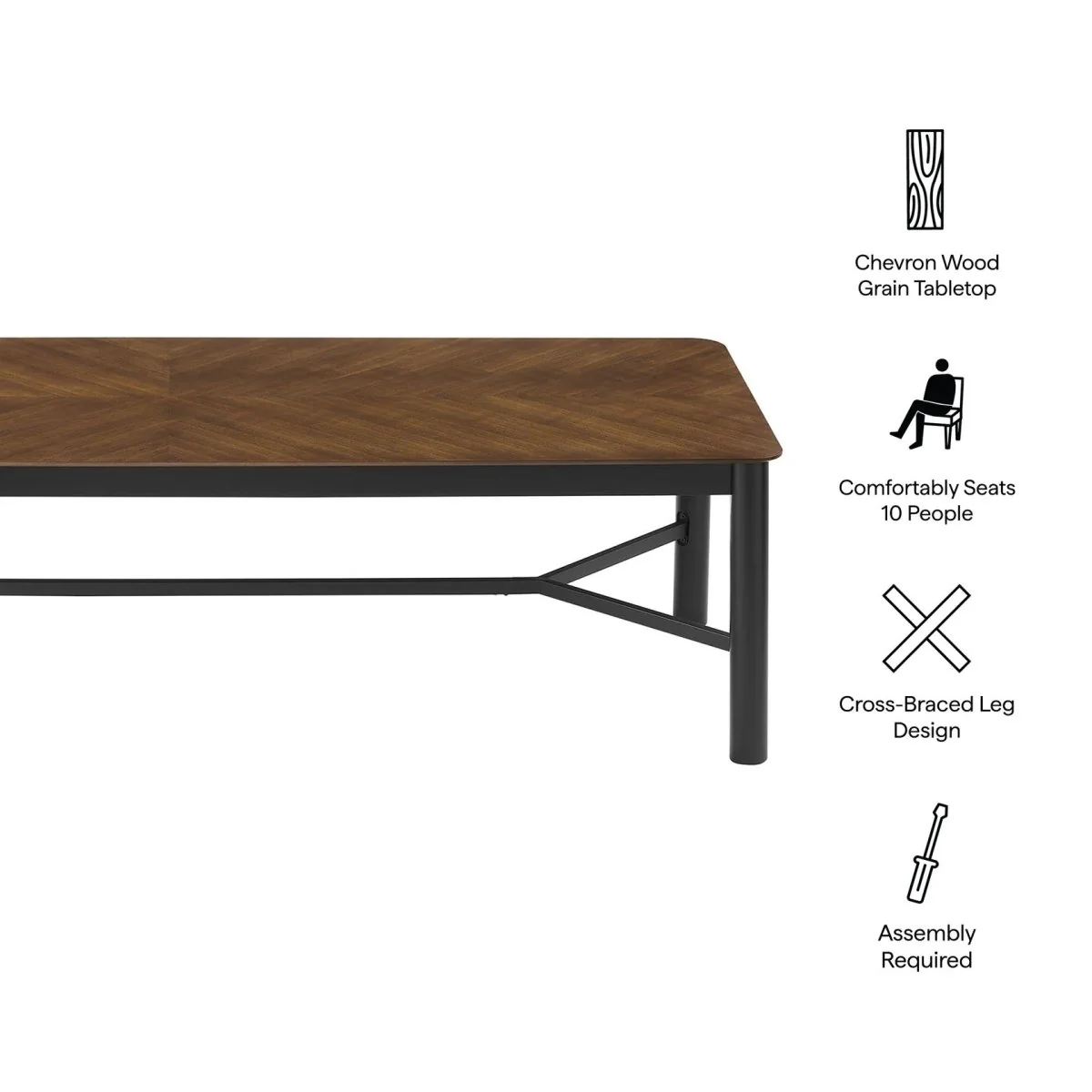 110 Inch Walnut Chevron Wood Dining Table - Image 6