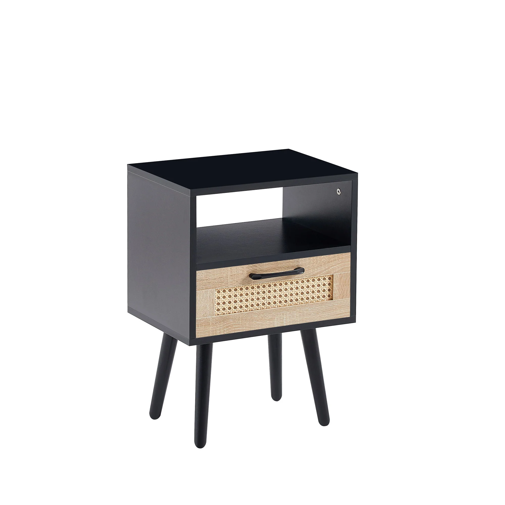15.75" Rattan End Table With Drawer And Solid Wood Legs, Modern Nightstand, Side Table For Living Room, Bedroom - Image 23