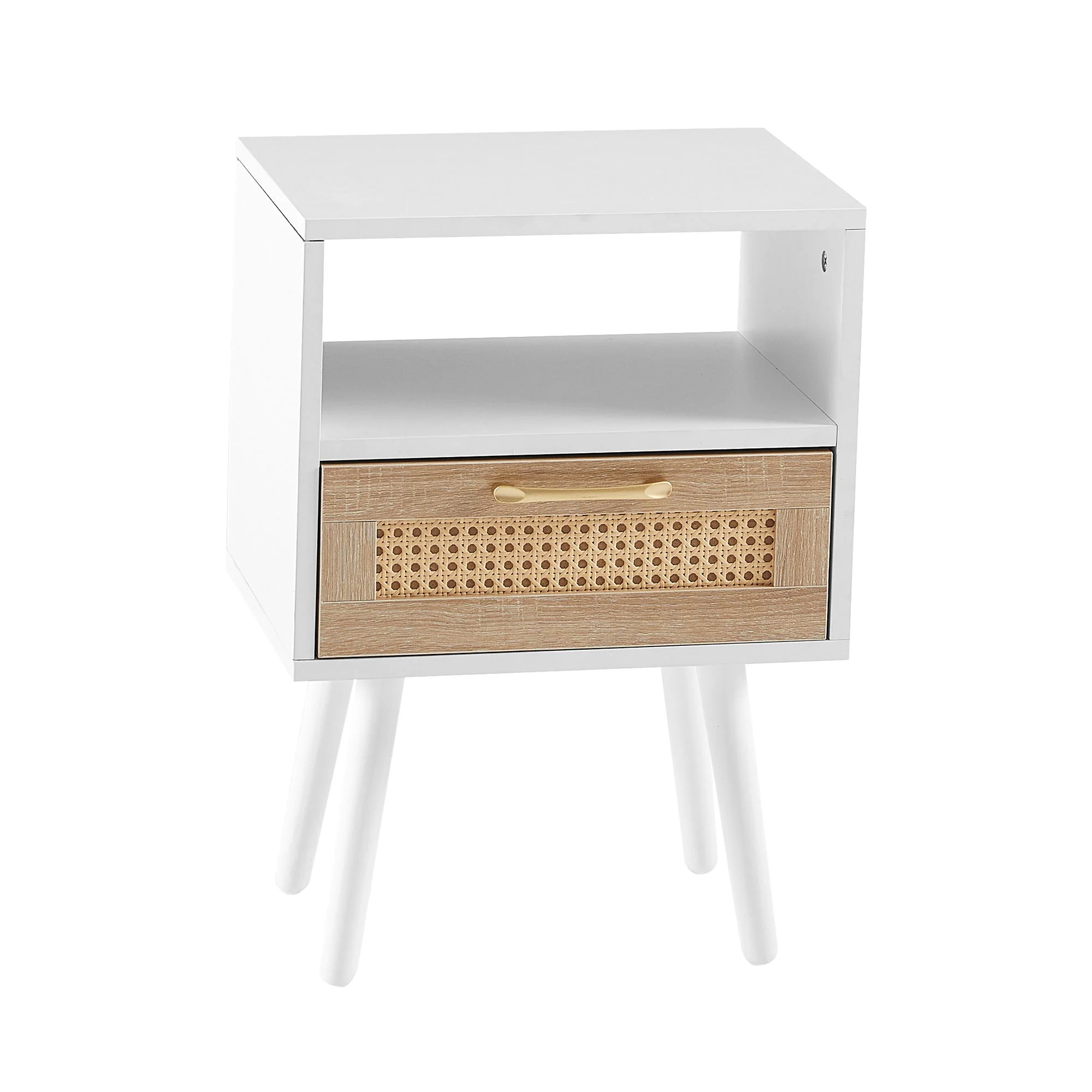 15.75" Rattan End Table With Drawer And Solid Wood Legs, Modern Nightstand, Side Table For Living Room, Bedroom - Image 5