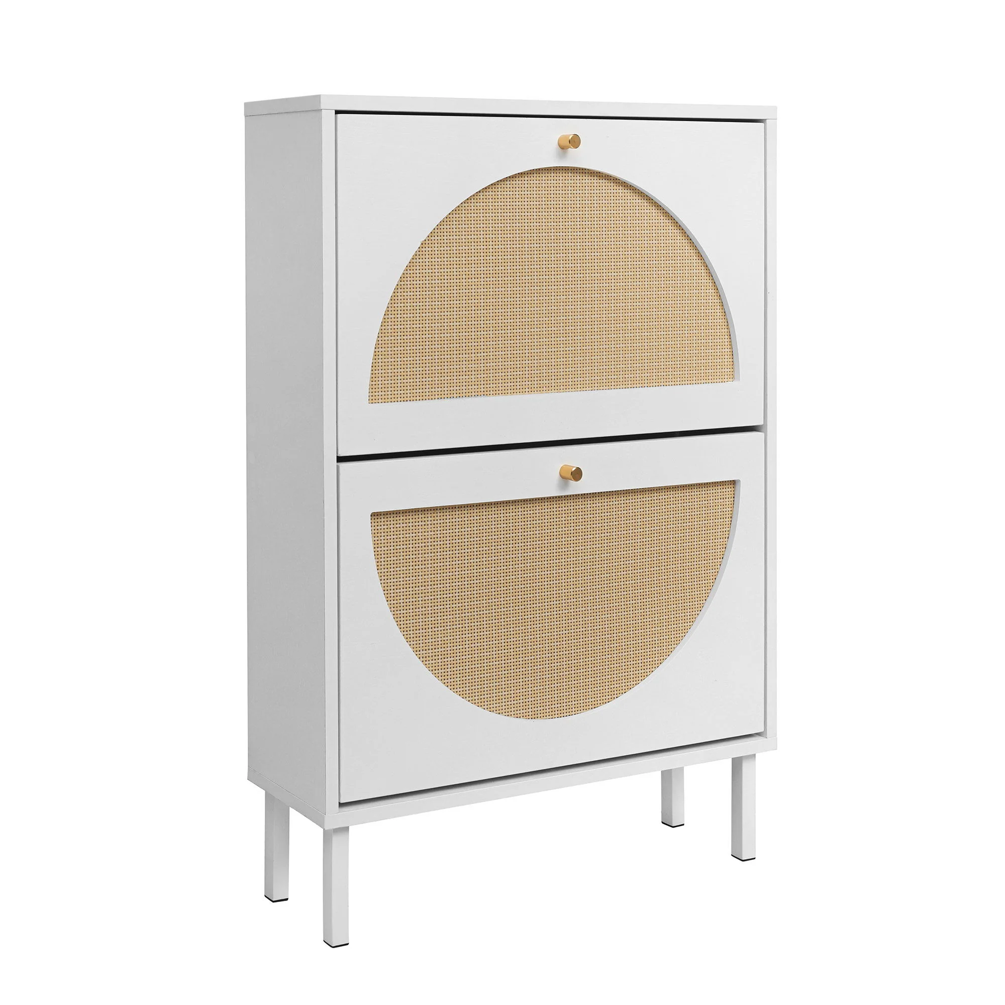 2 Door Shoe Rack, Rattan, Double Layer, Suitable For Living Room, Hallway - White - Image 5