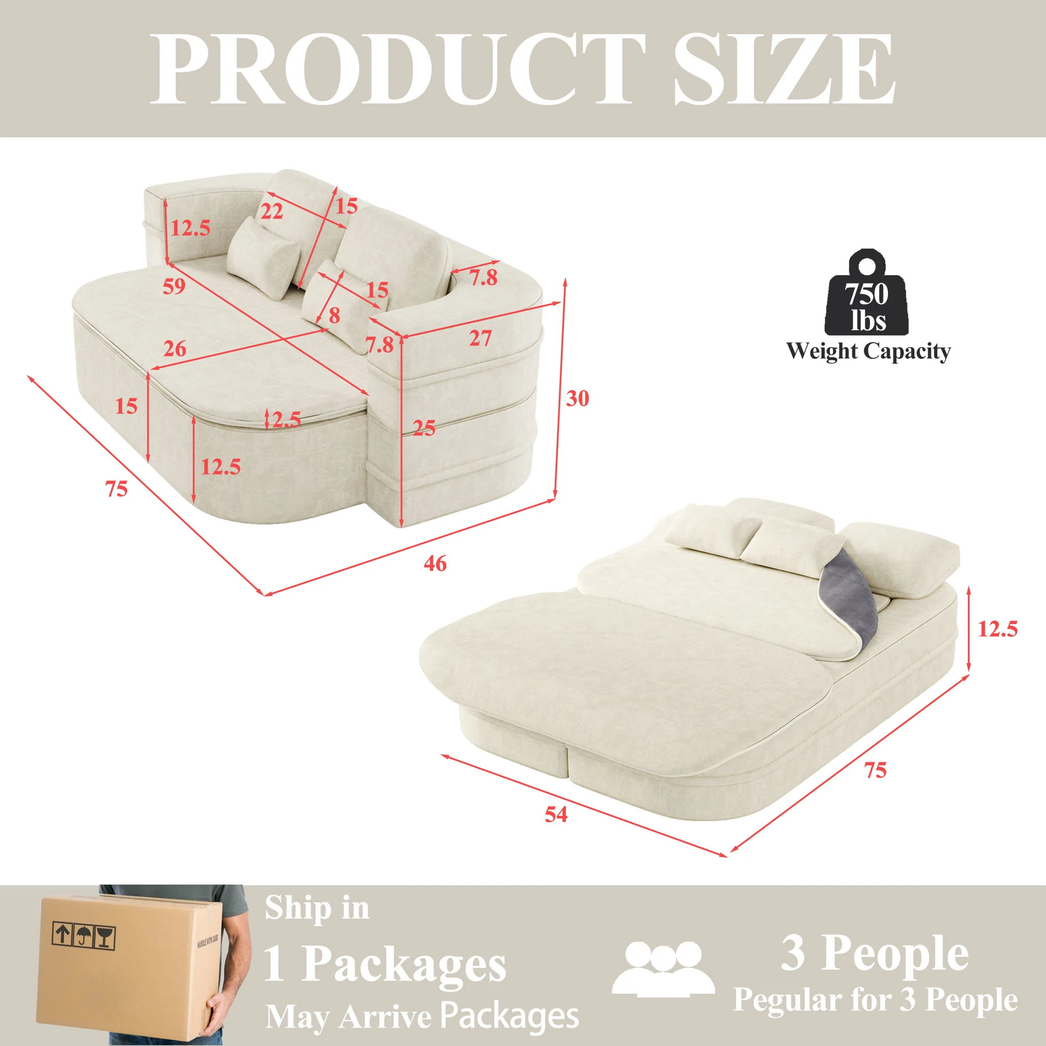 2 In 1 Foldable Sofa Bed With Multi Functional Blanket, Floor Lounge Sofa - Image 21