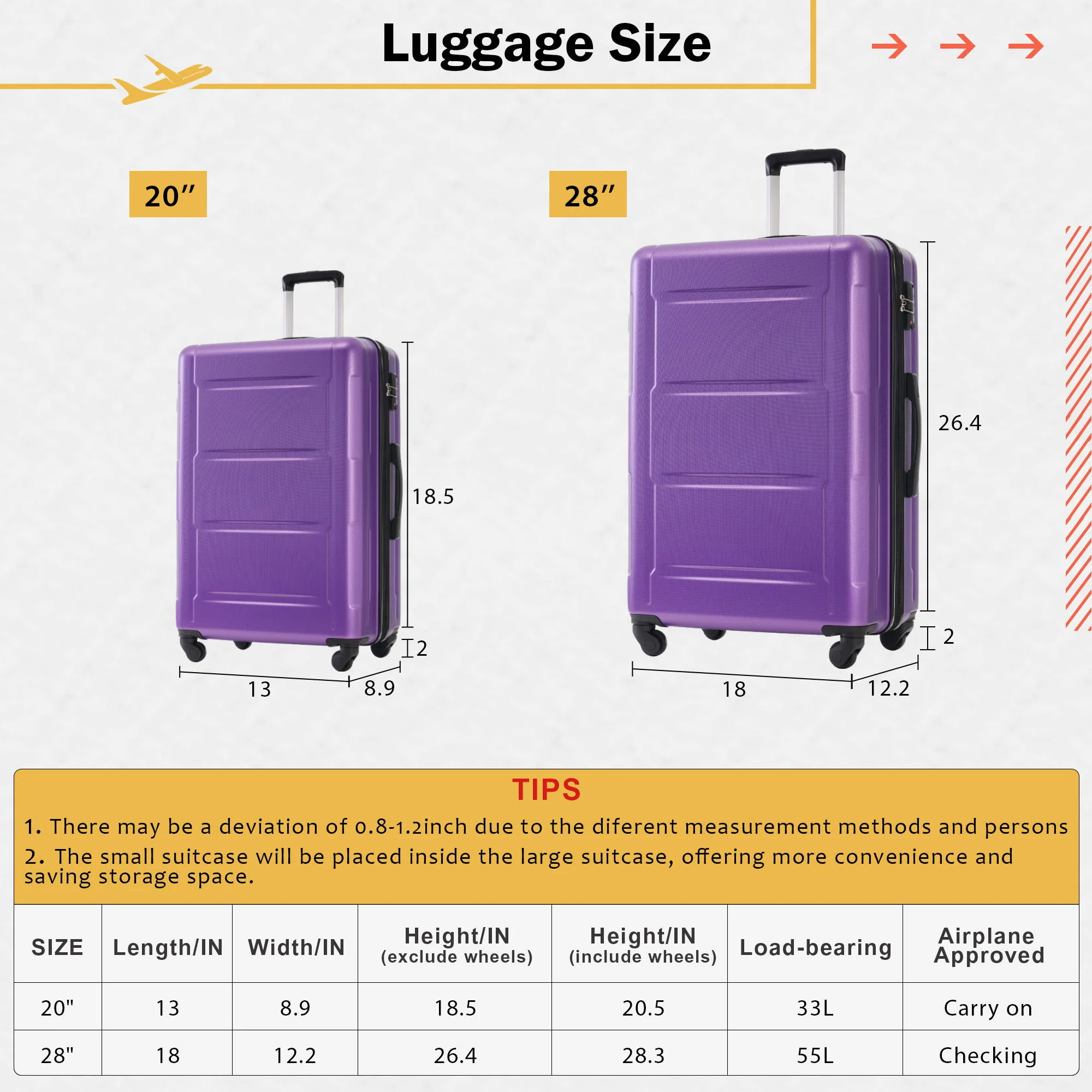 2 Piece Luggage Set With Bags Expanable Spinner Wheels ABS Lightweight Suitcase With Tsa Lock 20" / 28" - Image 25