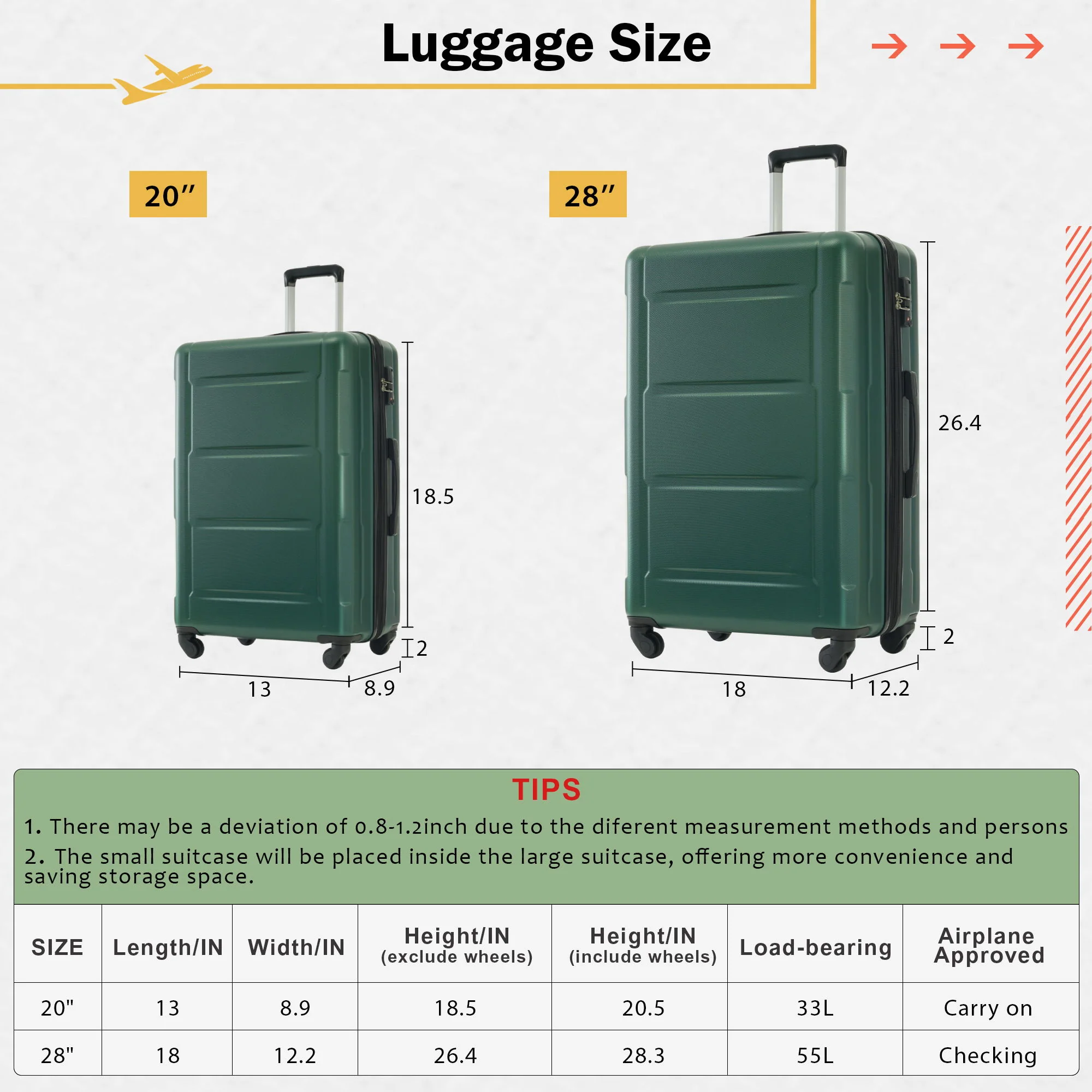 2 Piece Luggage Set With Bags Expanable Spinner Wheels ABS Lightweight Suitcase With Tsa Lock 20" / 28" - Image 45