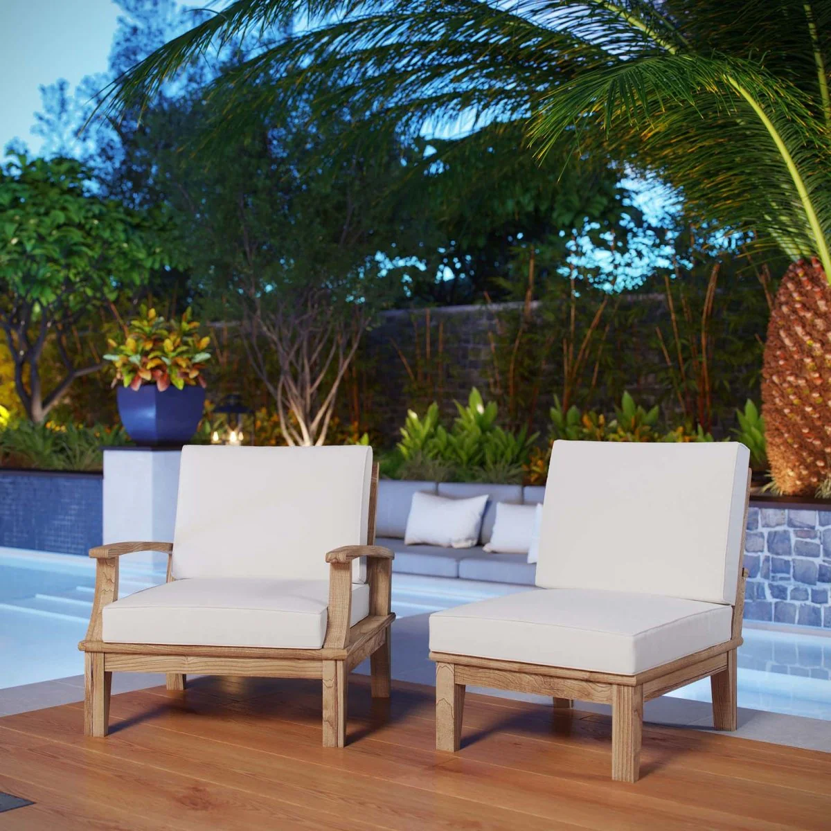 2-Piece Teak Wood Outdoor Patio Set, Natural Finish Classic Outdoor Seating - Image 5