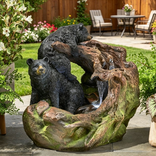 22.0" High DATONA FOUNTAIN Outdoor Weather Resistant Floor Fountain with Light, Light Brown + Black - Image 14