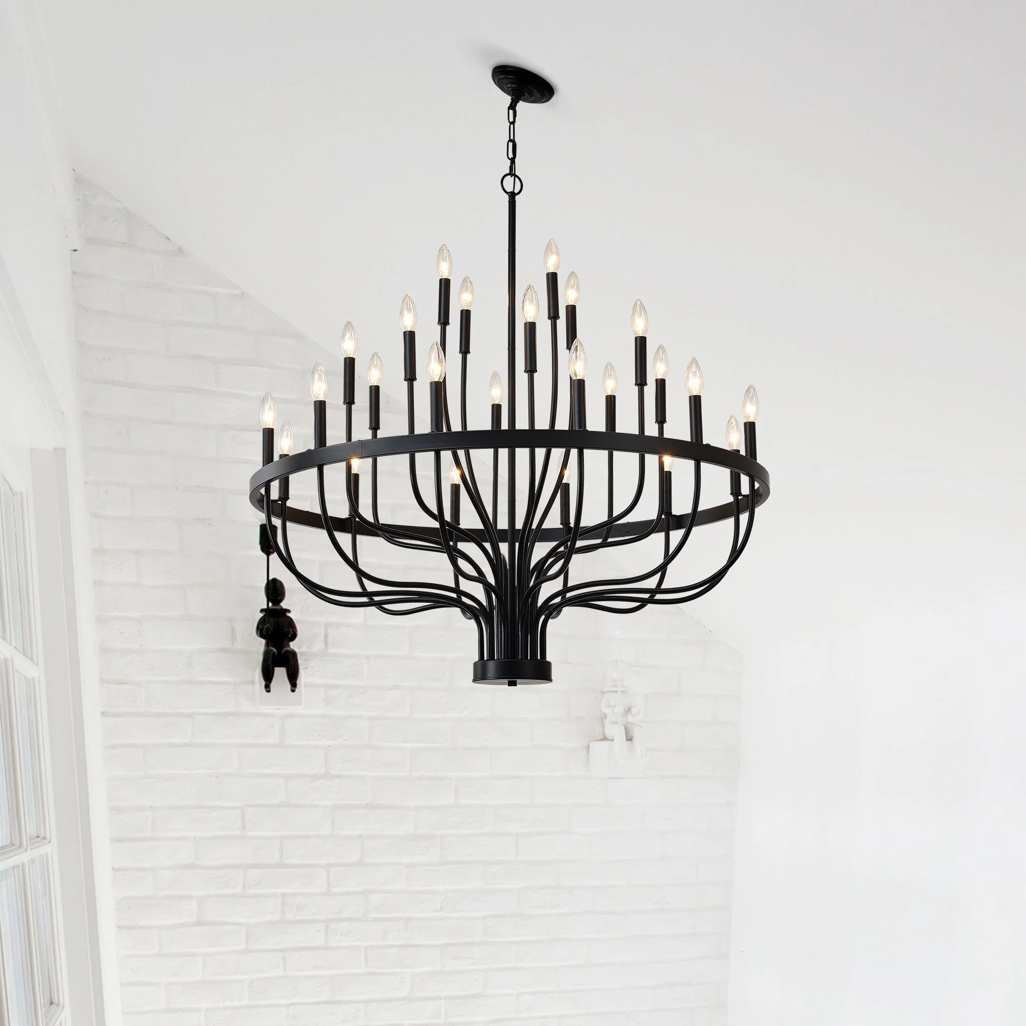 24 Light Chandelier Industrial Iron Candle Chandelier Modern Suspended Farmhouse Chandeliers Pendant Light Fixtures For Dining Room Bedroom Living Room Kitchen Island Foyer E12 Bulb (No Include) - Black - Image 2