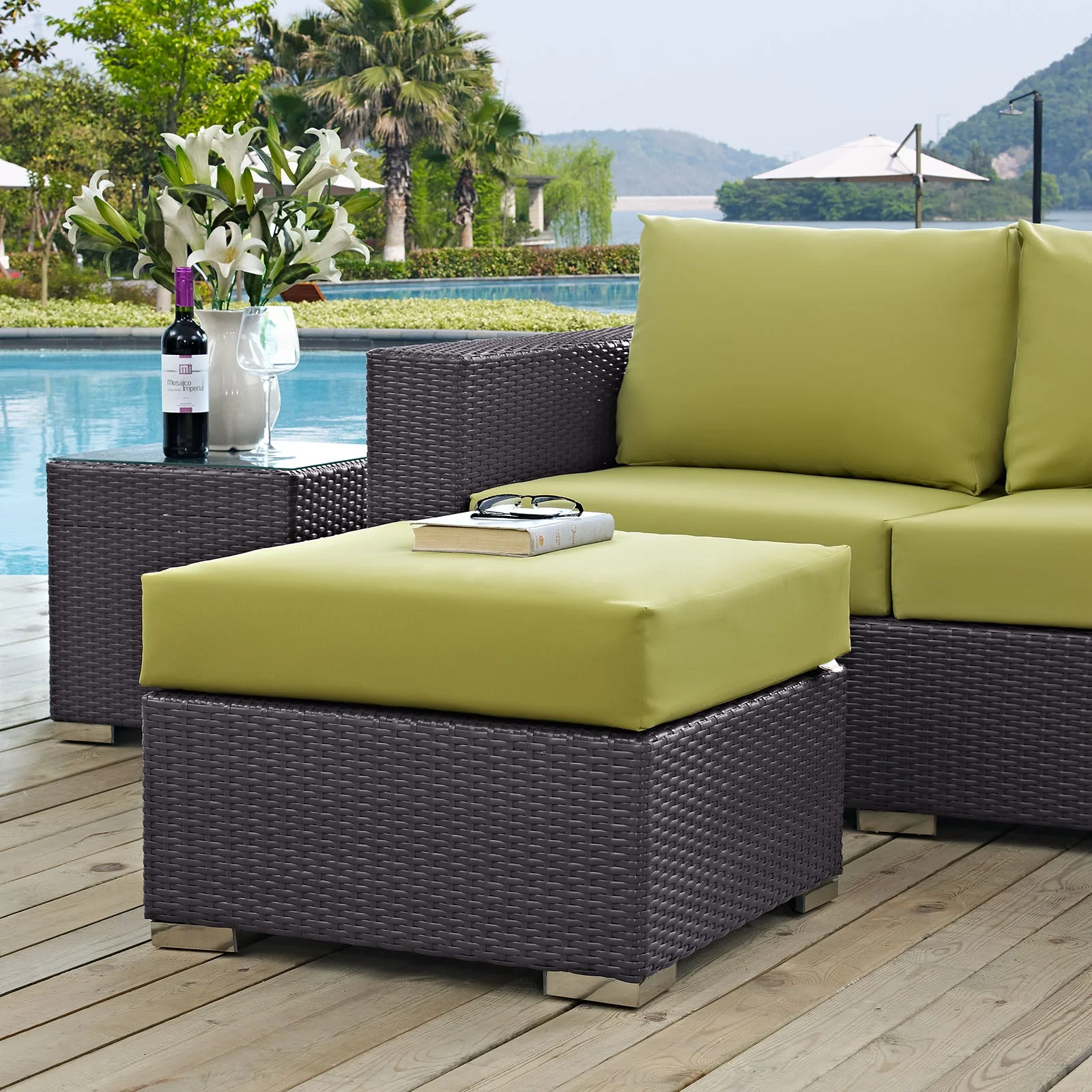 25" Outdoor Patio Wicker Square Ottoman for Seating and Footrest, Durable Rattan - Image 12