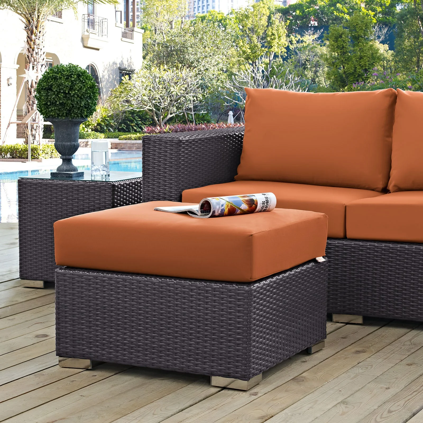 25" Outdoor Patio Wicker Square Ottoman for Seating and Footrest, Durable Rattan - Image 15