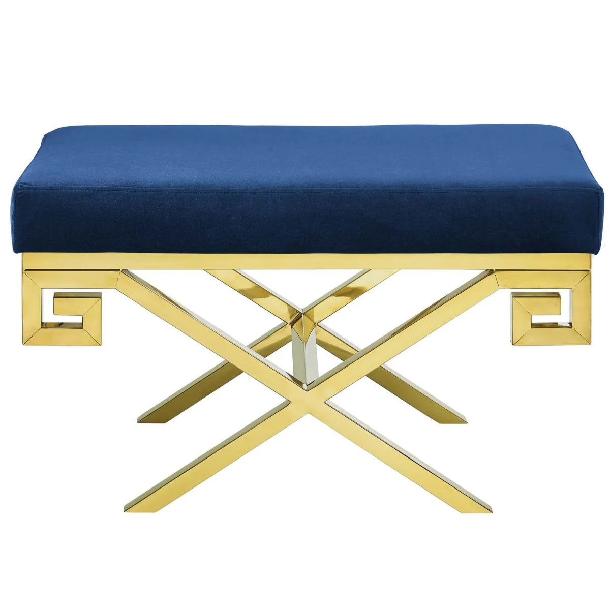 29 Inch Whimsical Greek Key Performance Velvet Bench - Image 10