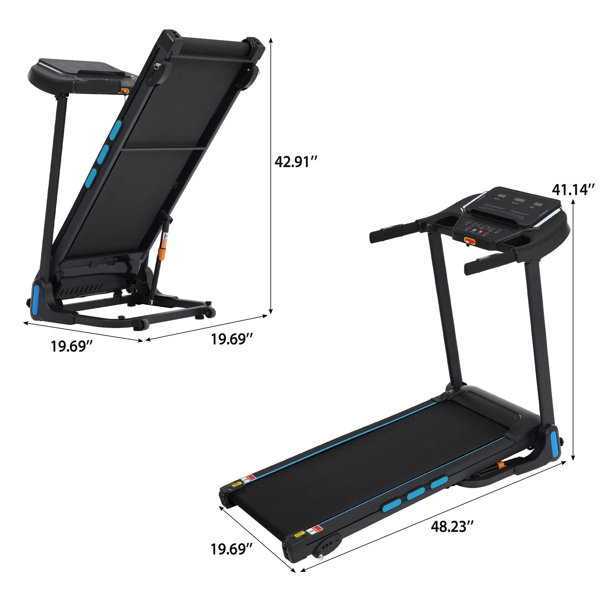 3.5Hp Hydraulic System Auto Foldable Treadmill With Incline, Heart Rate Sensors, Type C & USB Charge, Bluetooth Speaker - Black - Image 3