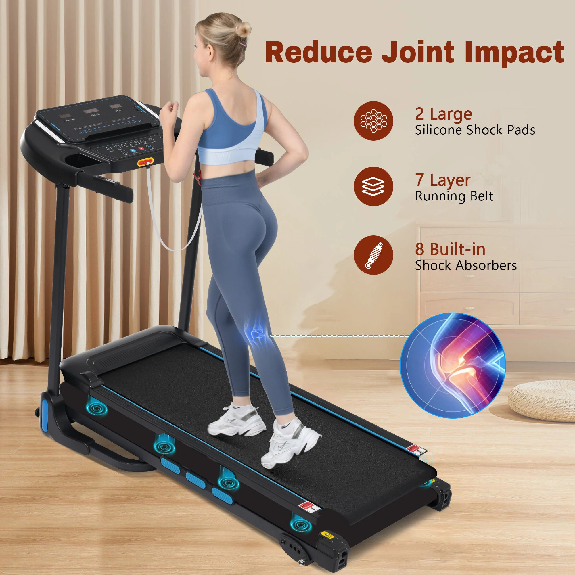 3.5Hp Hydraulic System Auto Foldable Treadmill With Incline, Heart Rate Sensors, Type C & USB Charge, Bluetooth Speaker - Black - Image 6