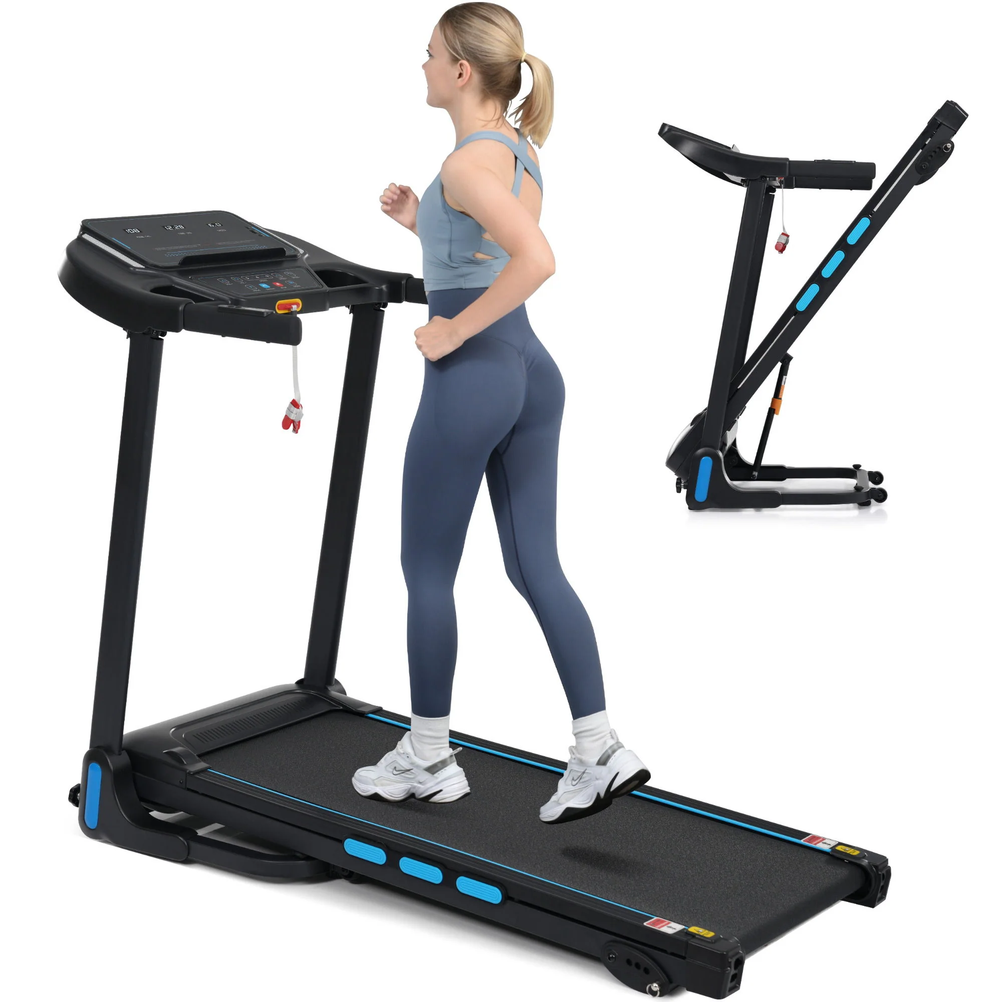 3.5Hp Hydraulic System Auto Foldable Treadmill With Incline, Heart Rate Sensors, Type C & USB Charge, Bluetooth Speaker - Black - Image 8