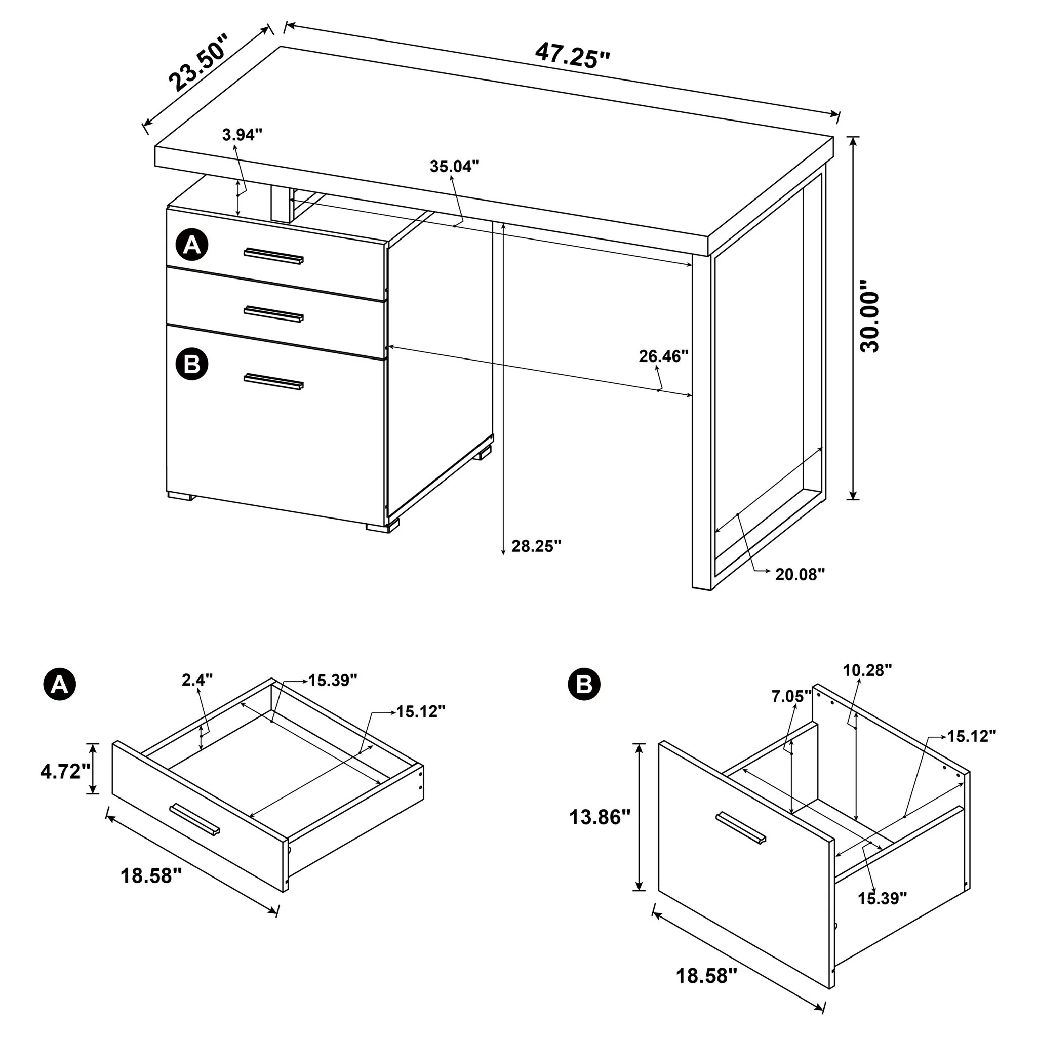 3 Drawer Reversible Office Desk - Image 20