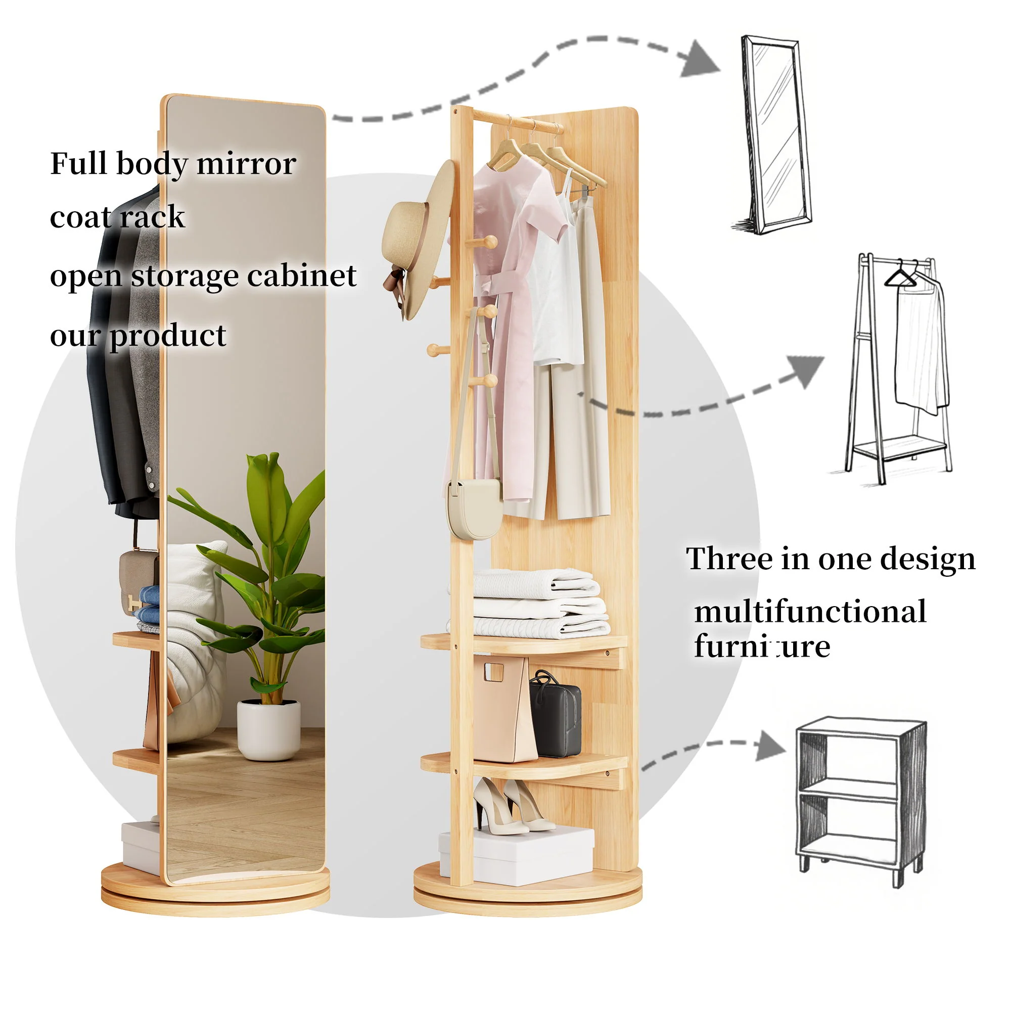 3 In 1 Multifunctional Full Length Clothing Mirror - Image 32