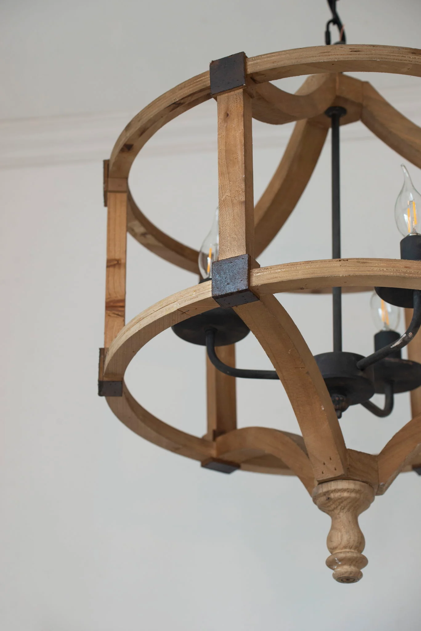 3 Light Wood Drum Chandelier, Hanging Light Fixture With Adjustable Chain For Kitchen, Bulb Not Included - Brown - Image 9