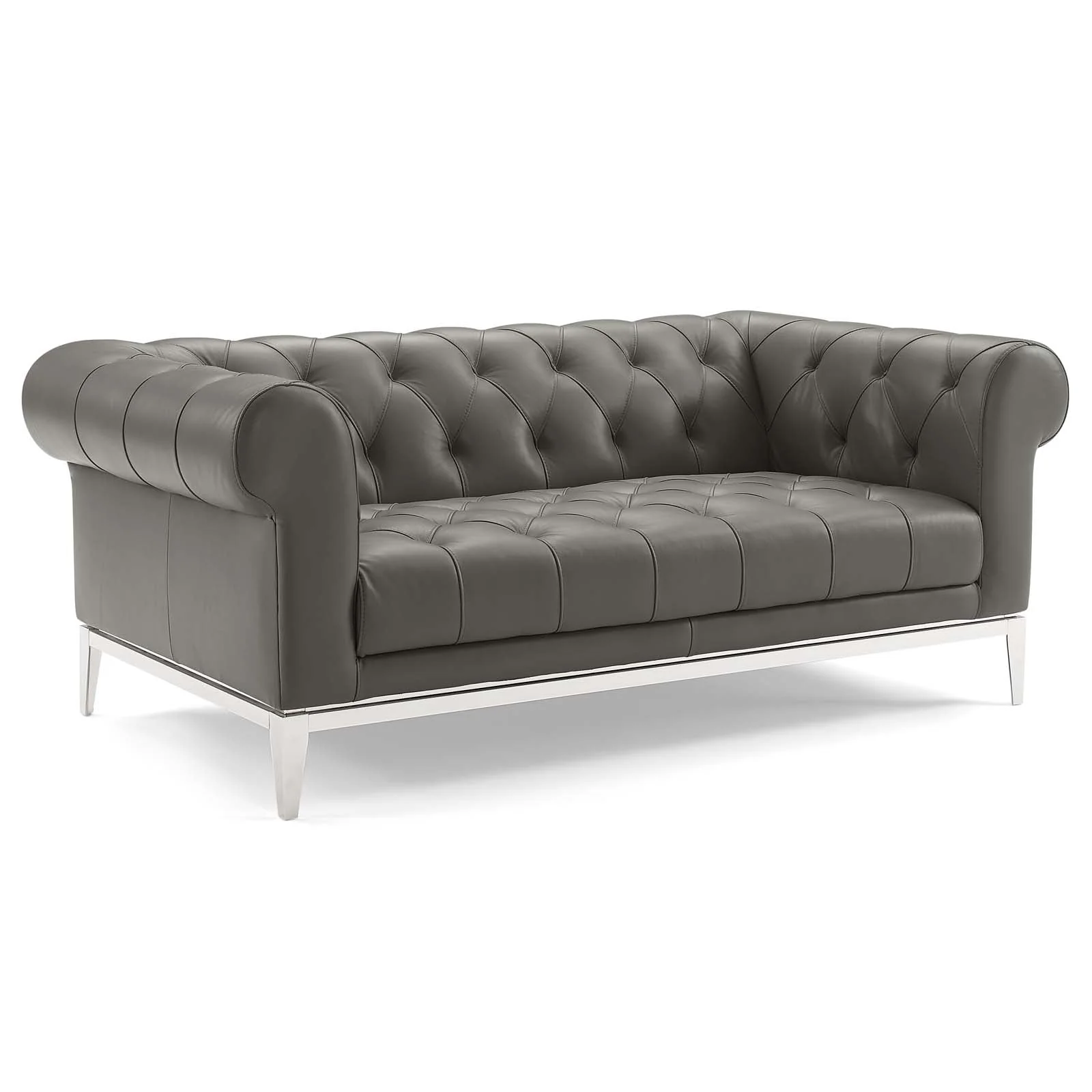 3 Piece 109" Leather Chesterfield Loveseat and 2 Armchair Set - Image 2