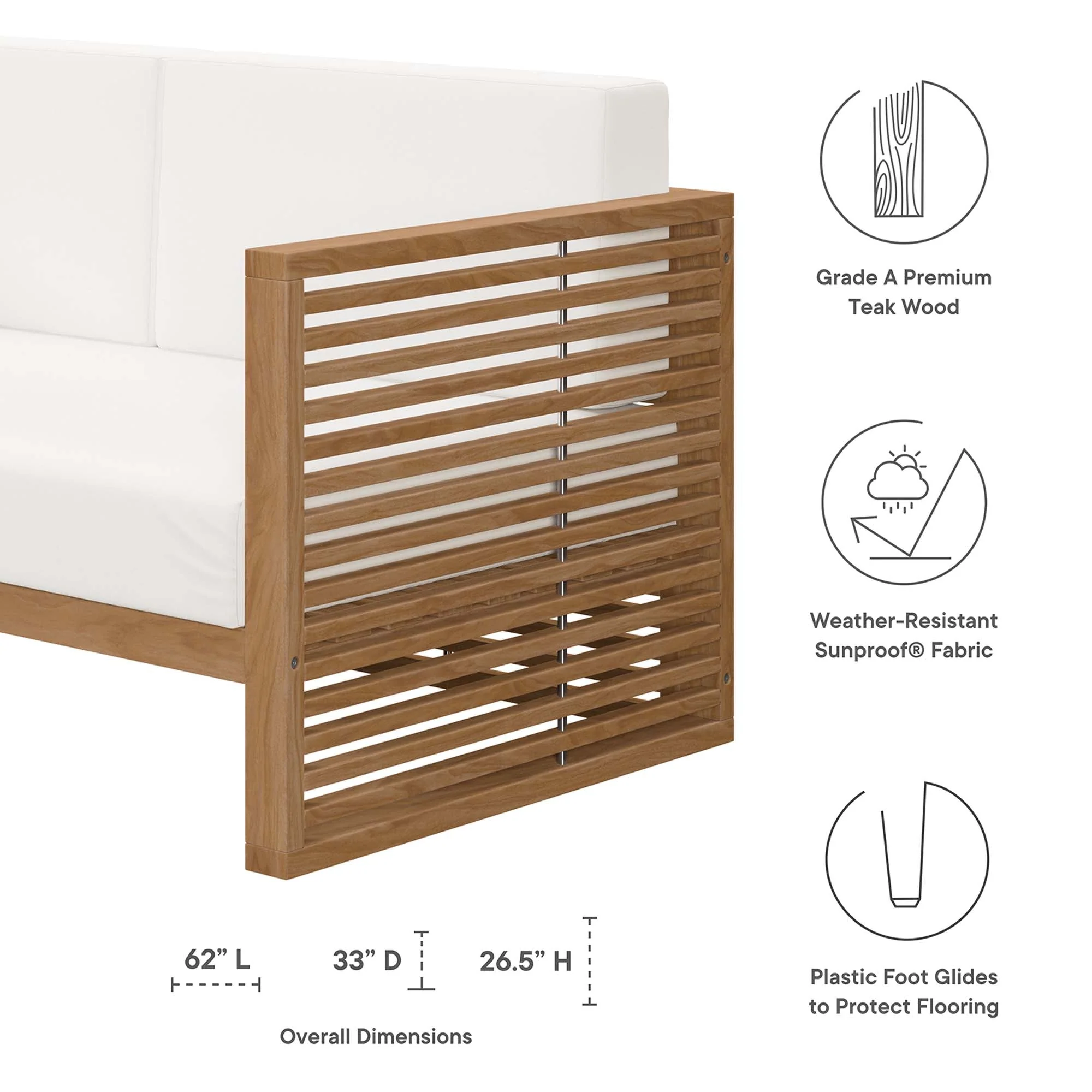 3-Piece Natural Teak Patio Furniture Set with Cushions for Patio & Deck - Image 3