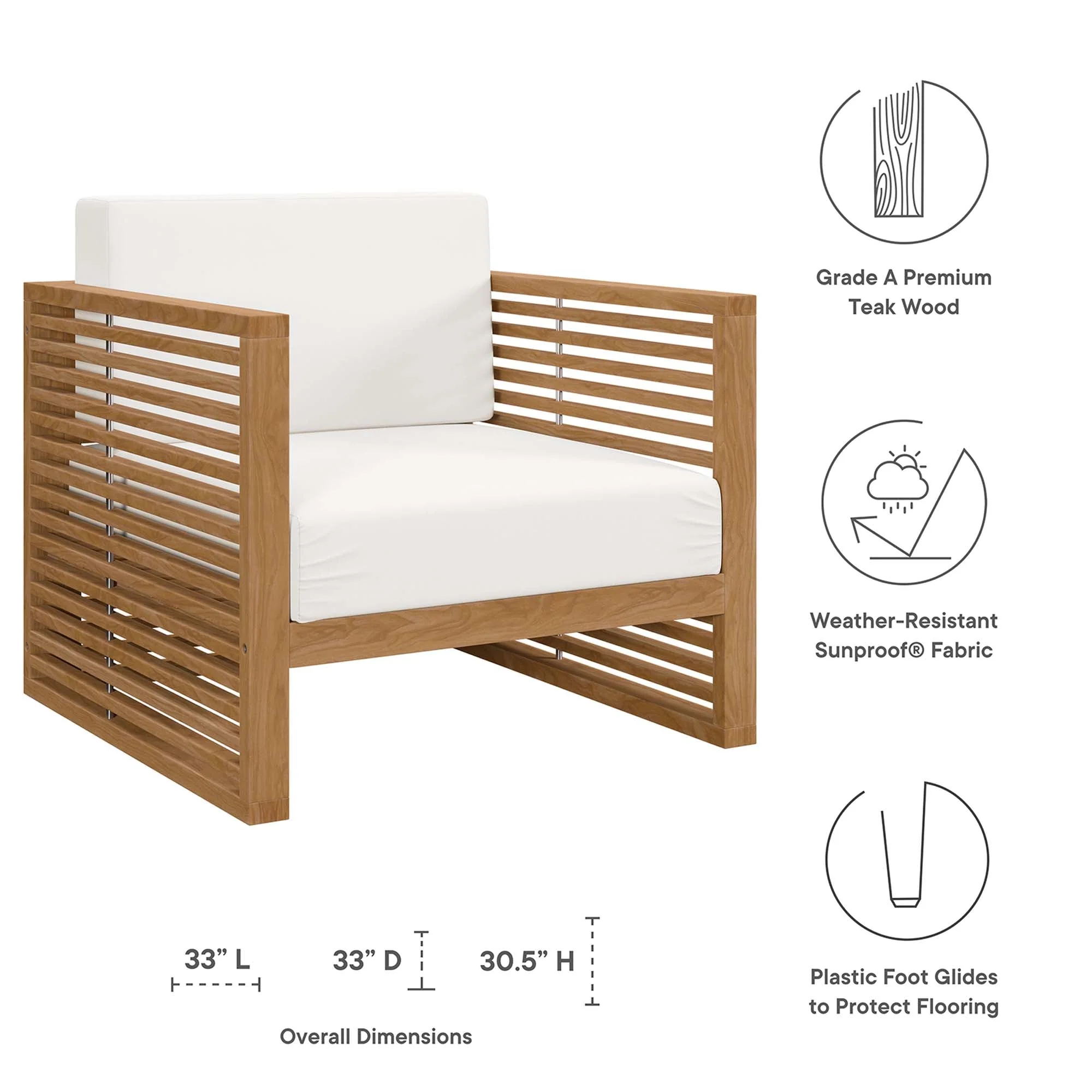 3-Piece Natural Teak Patio Furniture Set with Cushions for Patio & Deck - Image 4