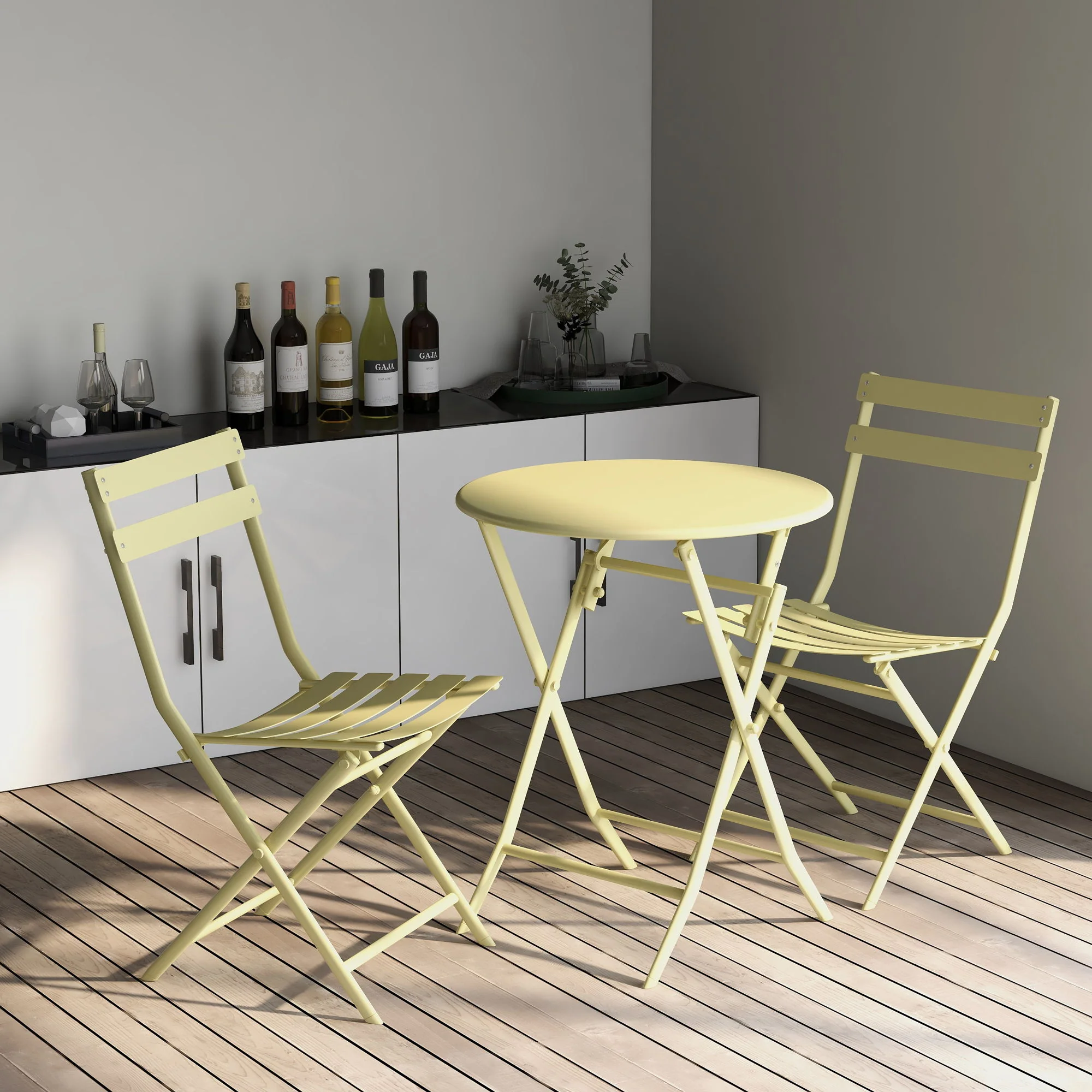 3 Piece Patio Bistro Set Of Foldable Round Table And Chairs - Image 3