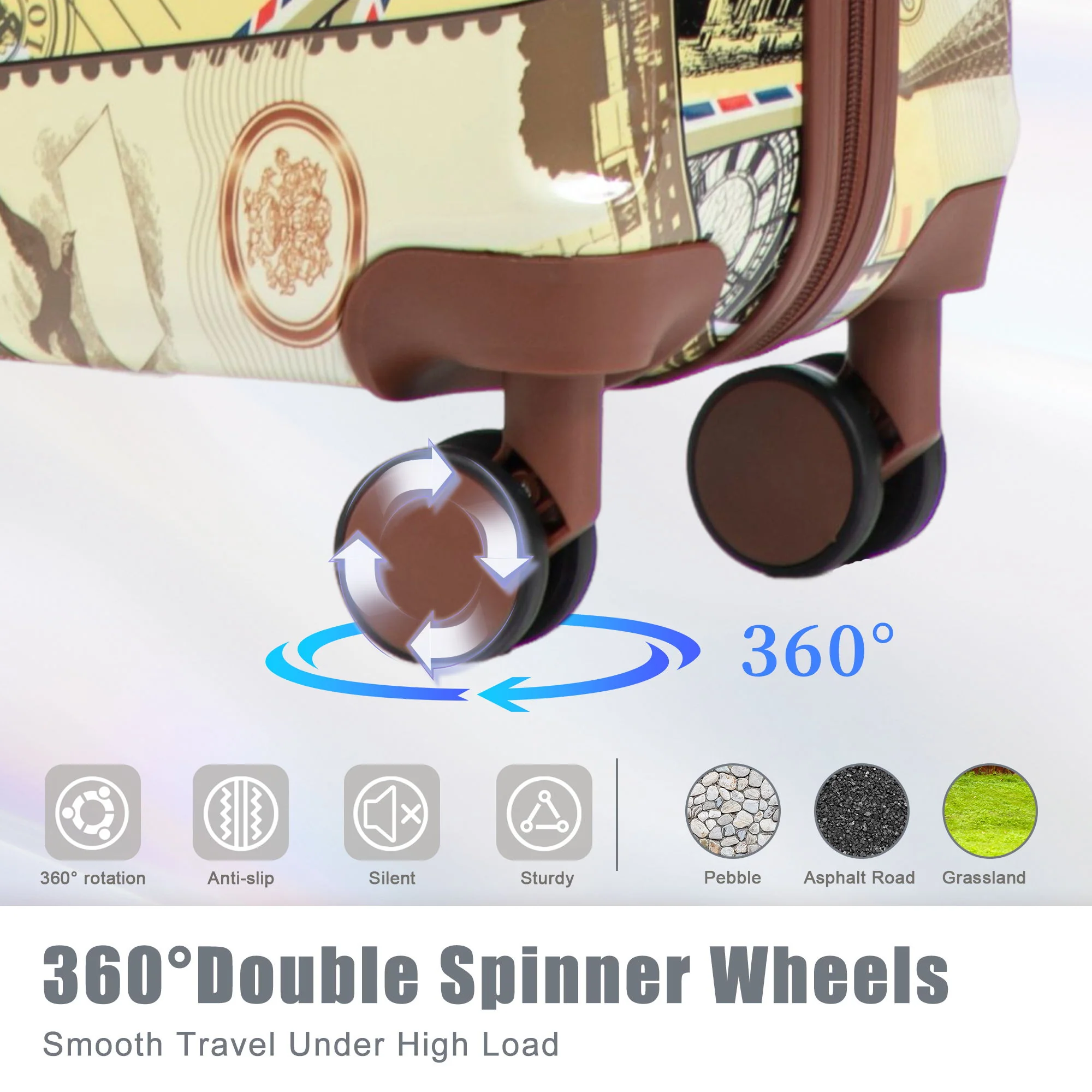 3 Piece Spinner Luggage Set 20" / 24" / 28" With Combination Lock And Silent Wheels - Black / Vintage - Image 9