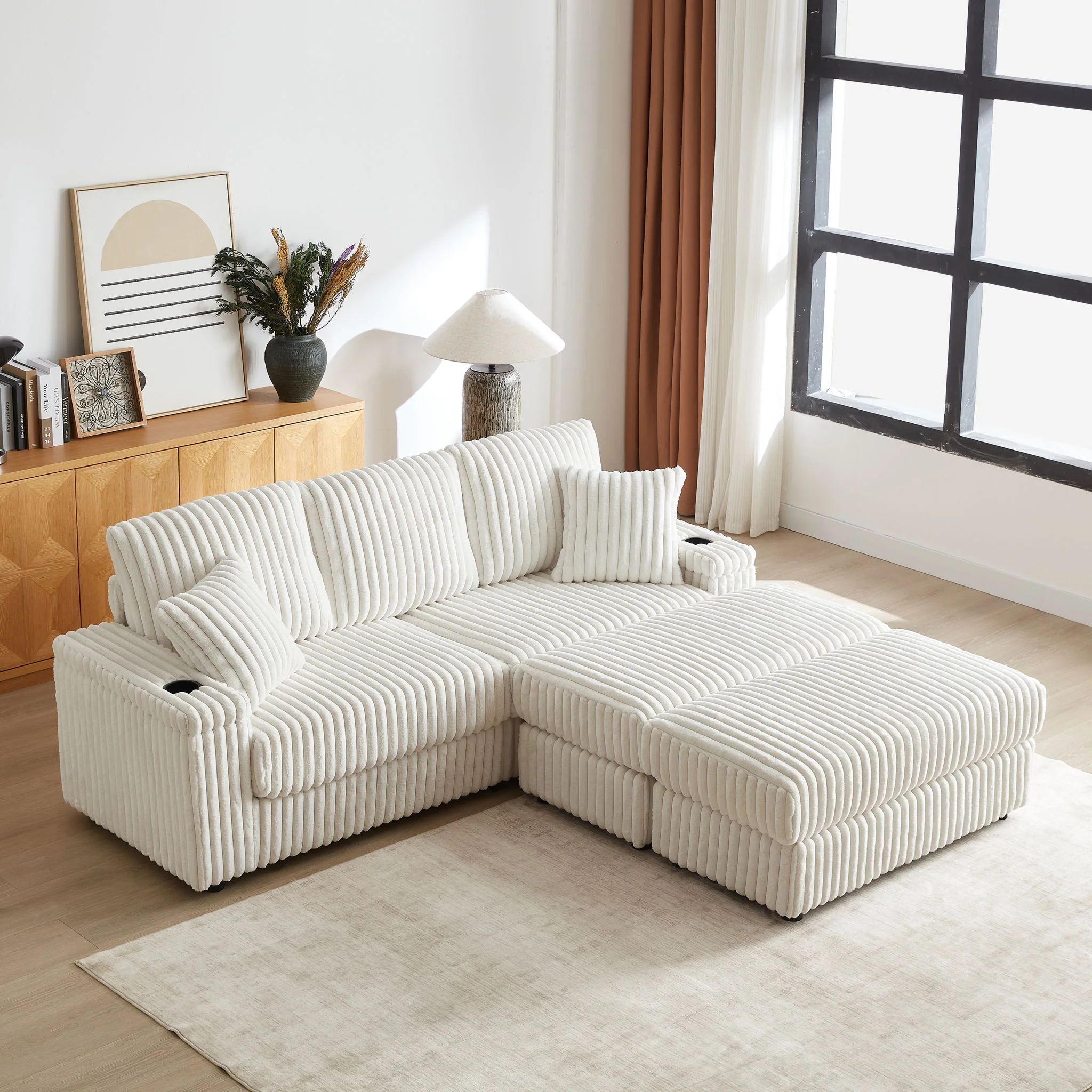 3 Seater Sofa With 2 Ottomans For Living Room - Image 13