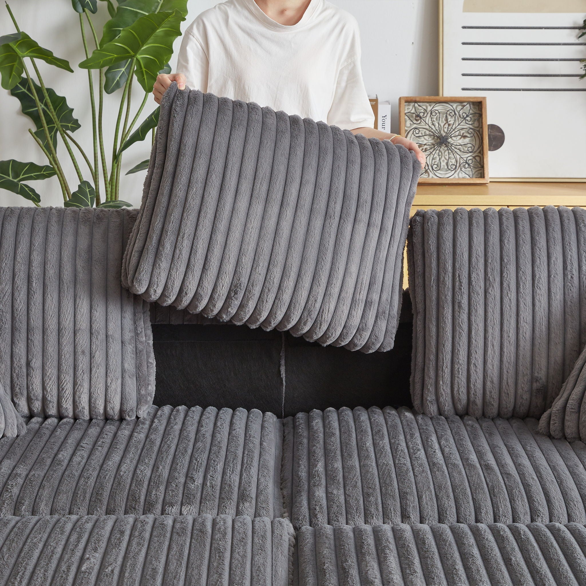 3 Seater Sofa With 2 Ottomans For Living Room - Image 18
