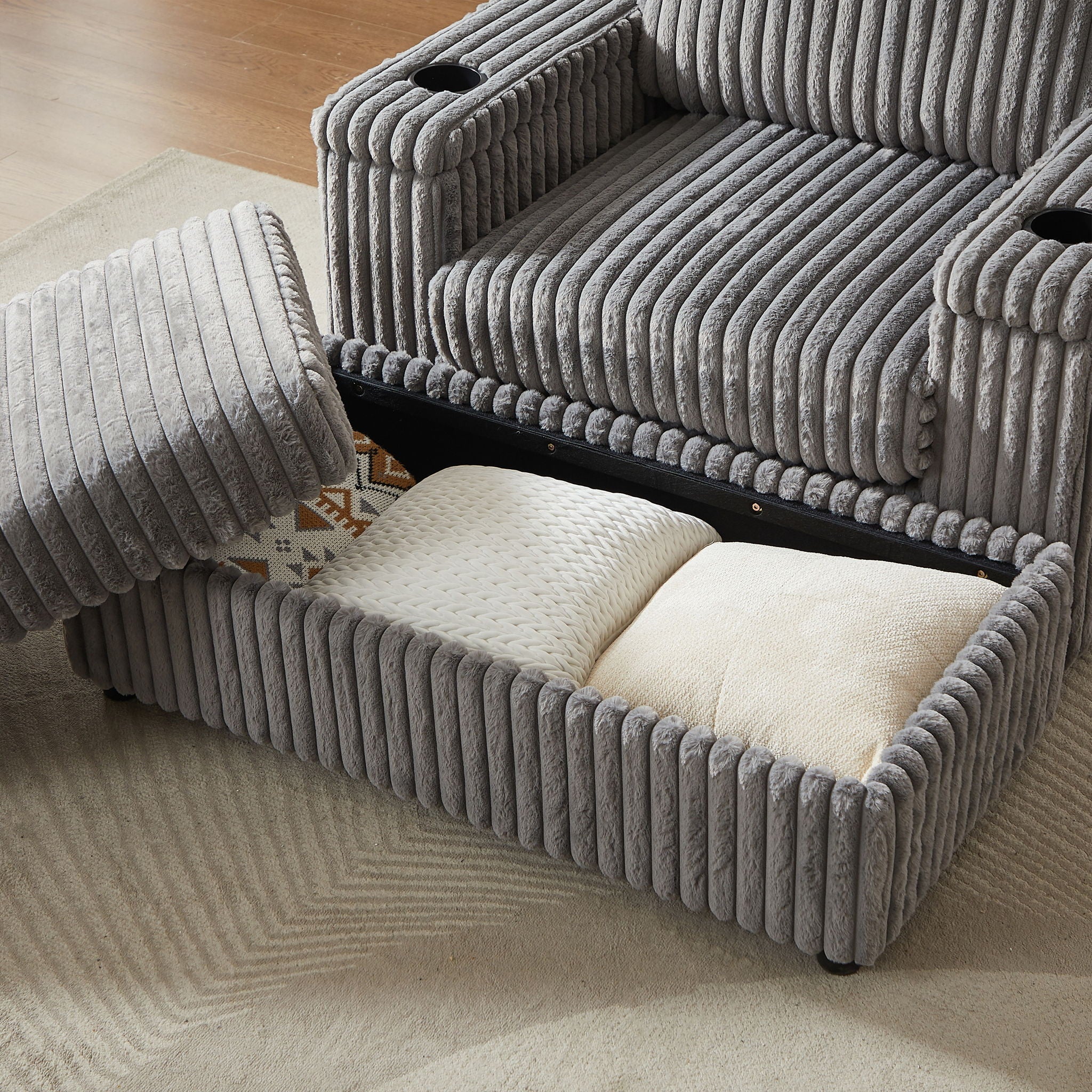 3 Seater Sofa With 2 Ottomans For Living Room - Image 8