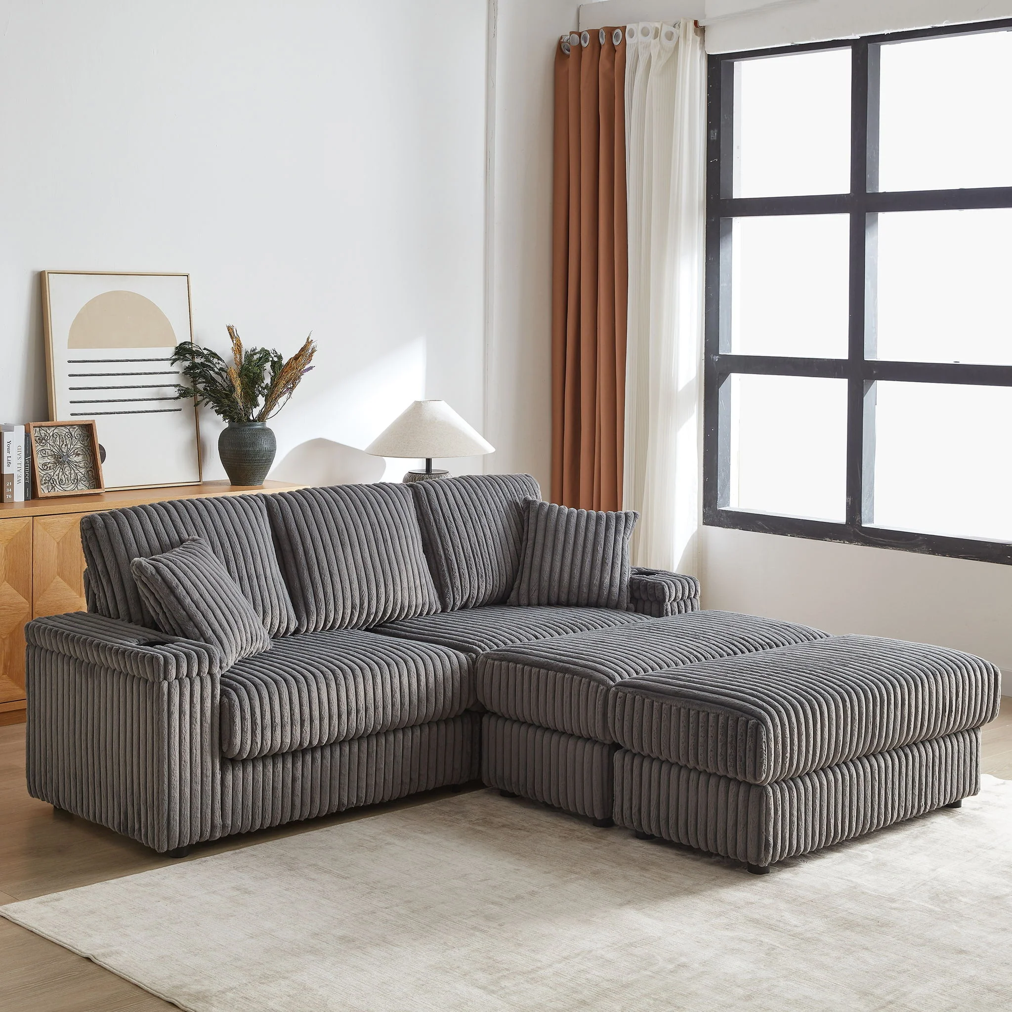 3 Seater Sofa With 2 Ottomans For Living Room - Image 9