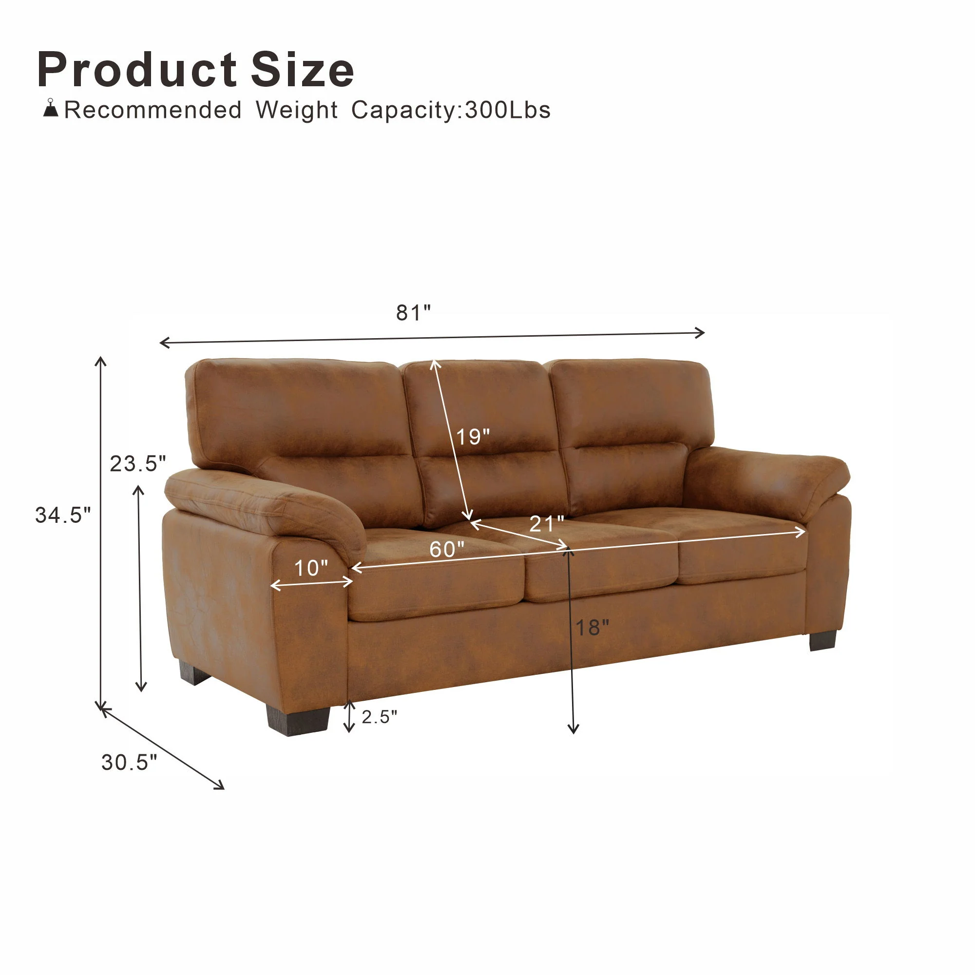 3 Seater Sofa With Padded Armrests And Triangular Leg - Image 17