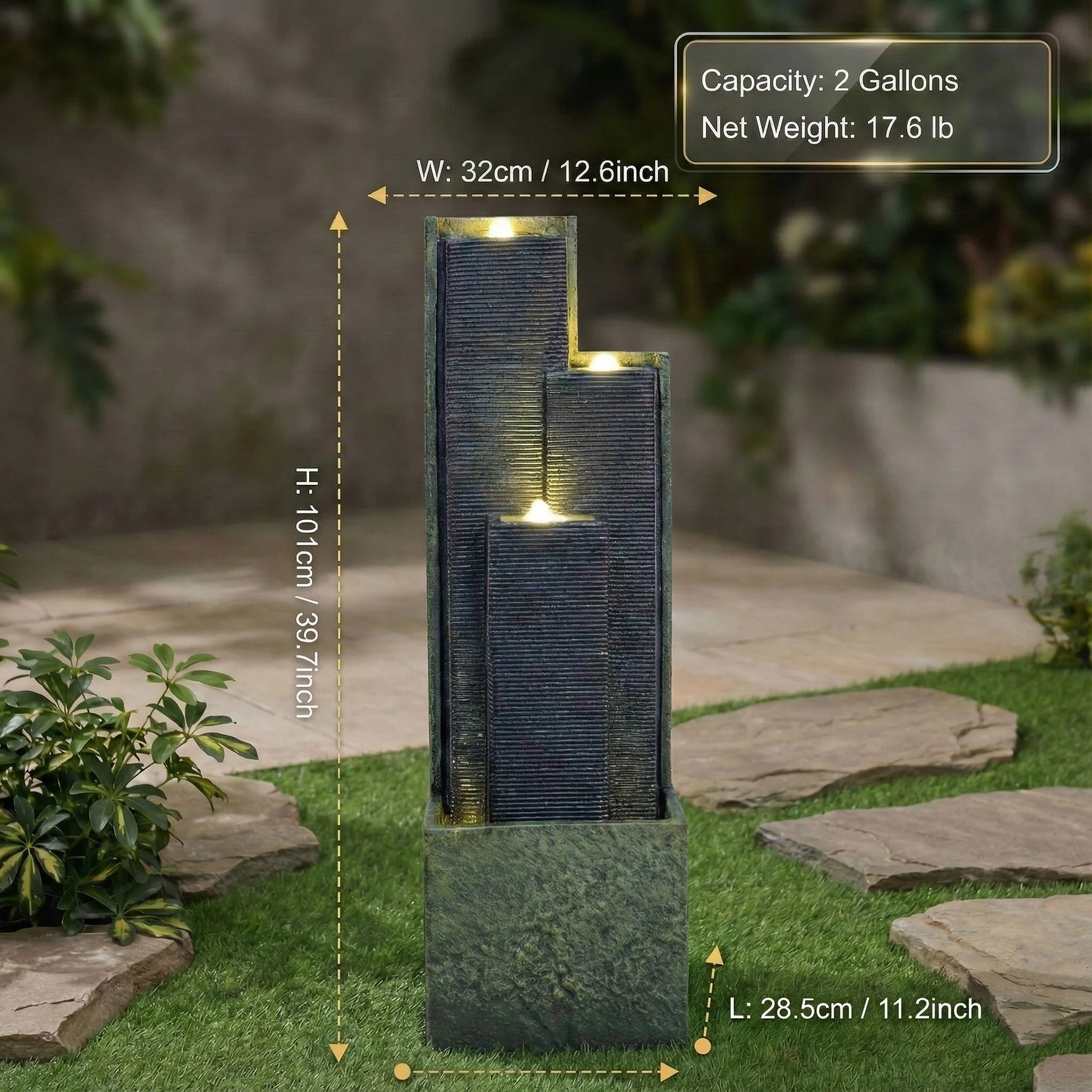 3 Tier Waterfall Fountain With LED Lights - Gray - Image 9