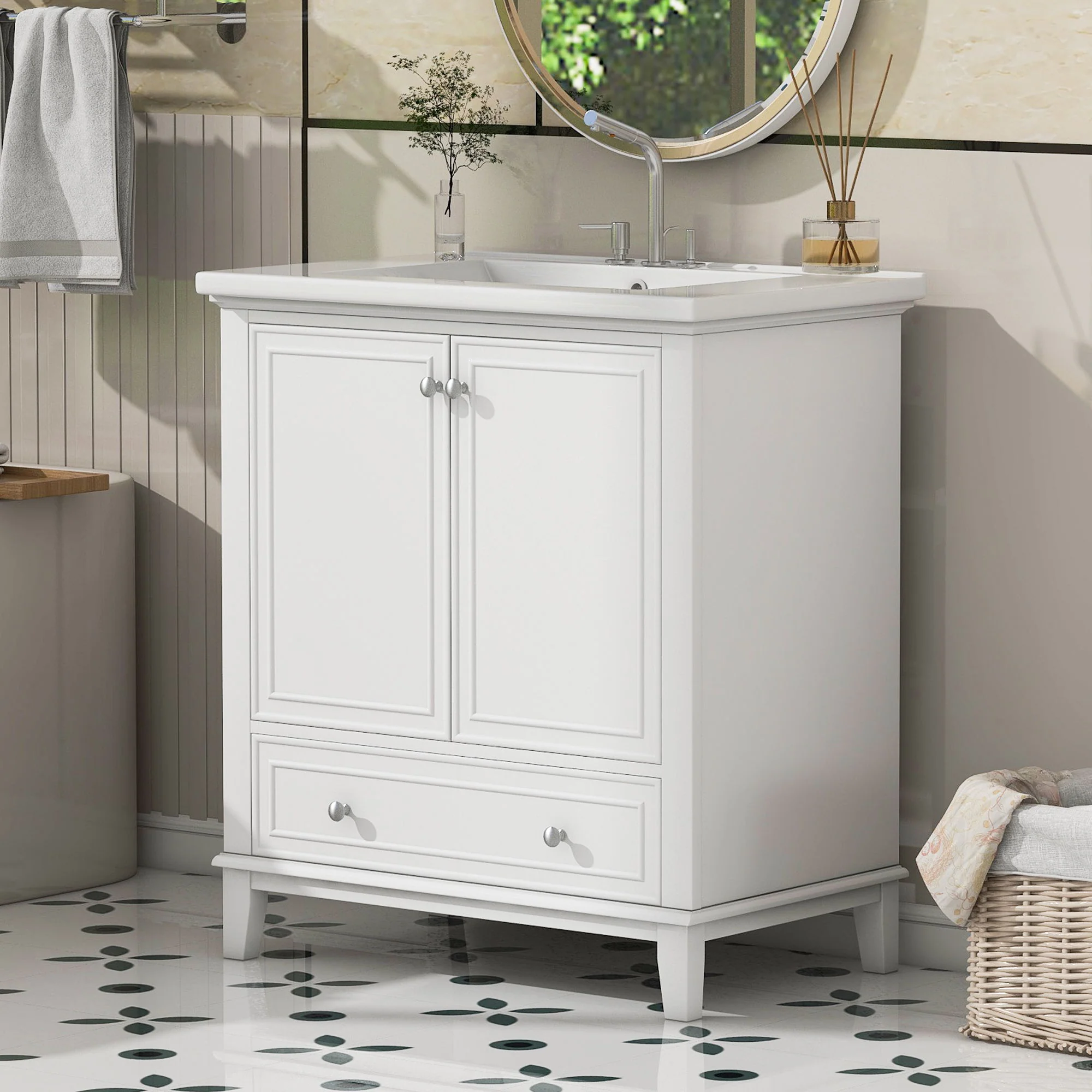 30" Bathroom Vanity With Sink Combo Undermount Sink, Cabinet With Doors And Drawer - White - Image 7