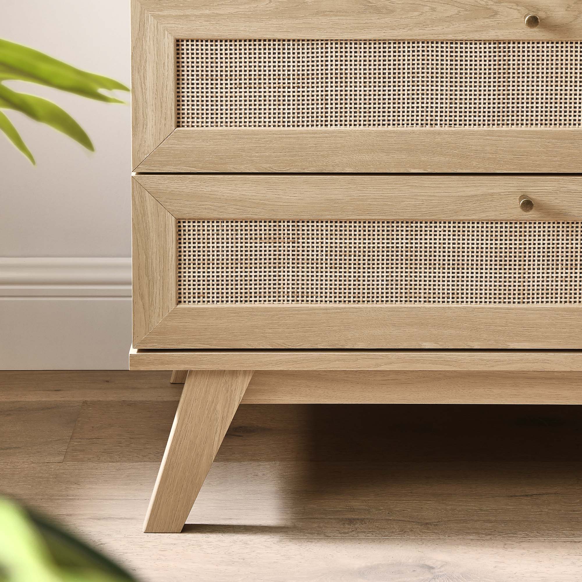 30" Oak Natural Rattan 3-Drawer Bedroom Dresser - Image 3