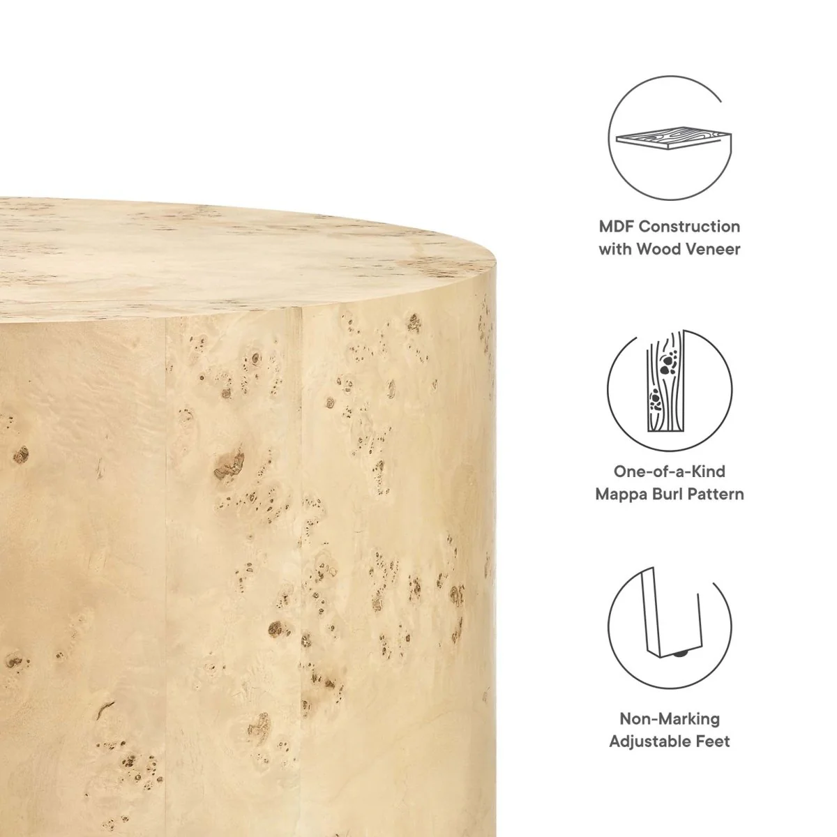 35 Inch Sophisticated Round Burl Wood Coffee Table - Image 10