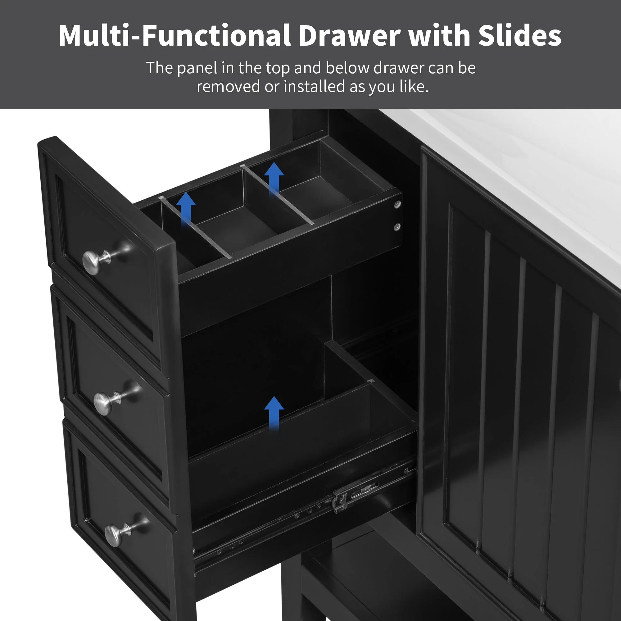 36" Bathroom Vanity Base With 2 Cabinet And 3 Drawers - Black - Image 5