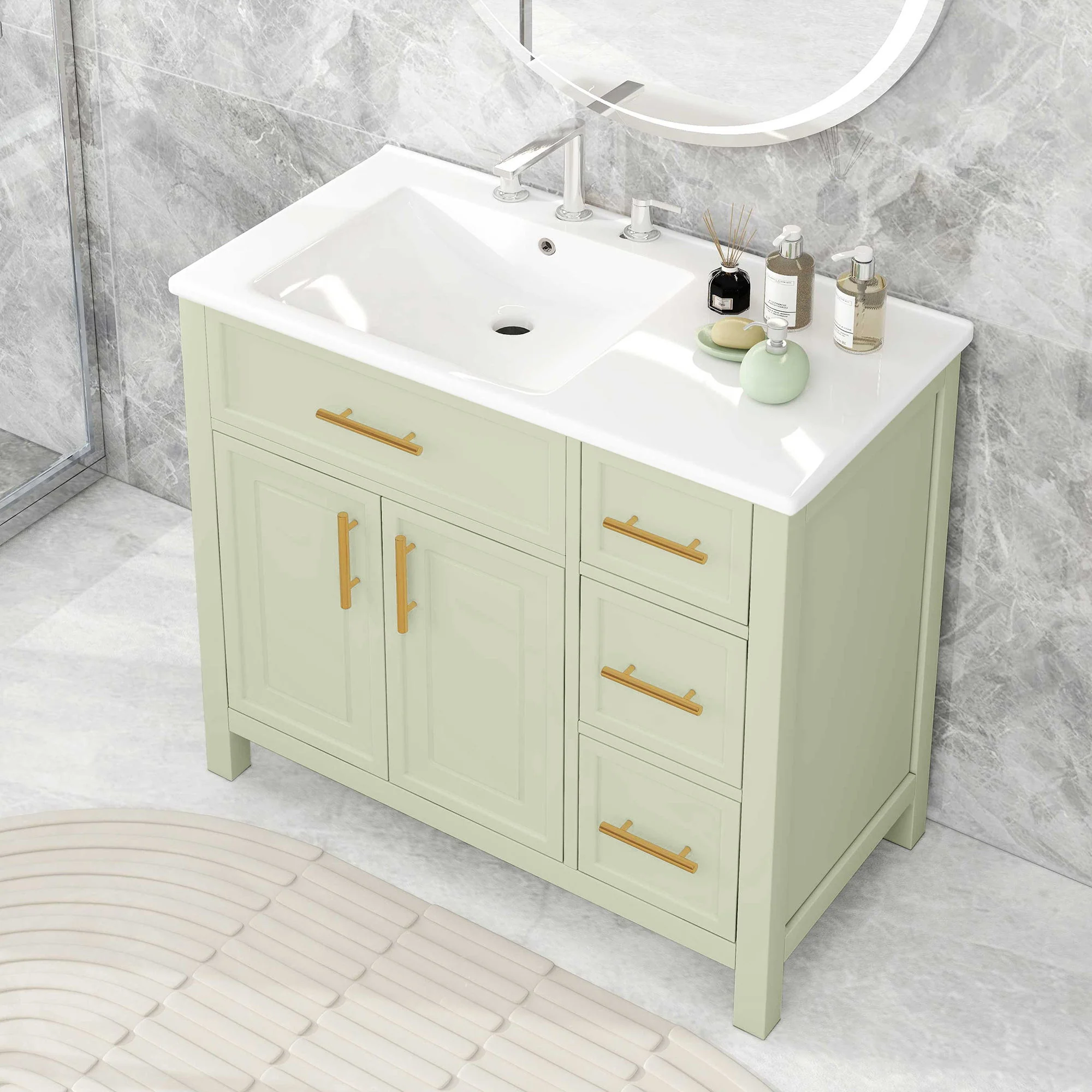 36" Bathroom Vanity With Sink, 2 Doors, 3 Drawers, Rectangular - White - Image 9