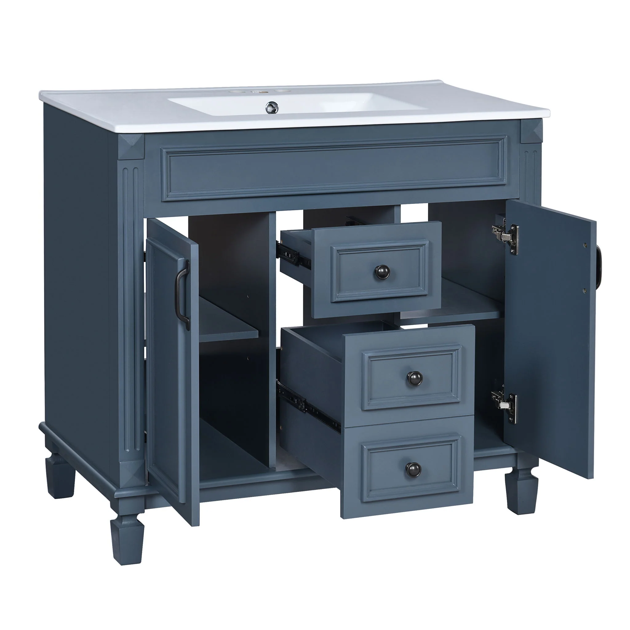 36" Bathroom Vanity With Top Sink, Basin On Cabinet With 2 Soft Closing Doors And 2 Drawers - Blue - Image 8