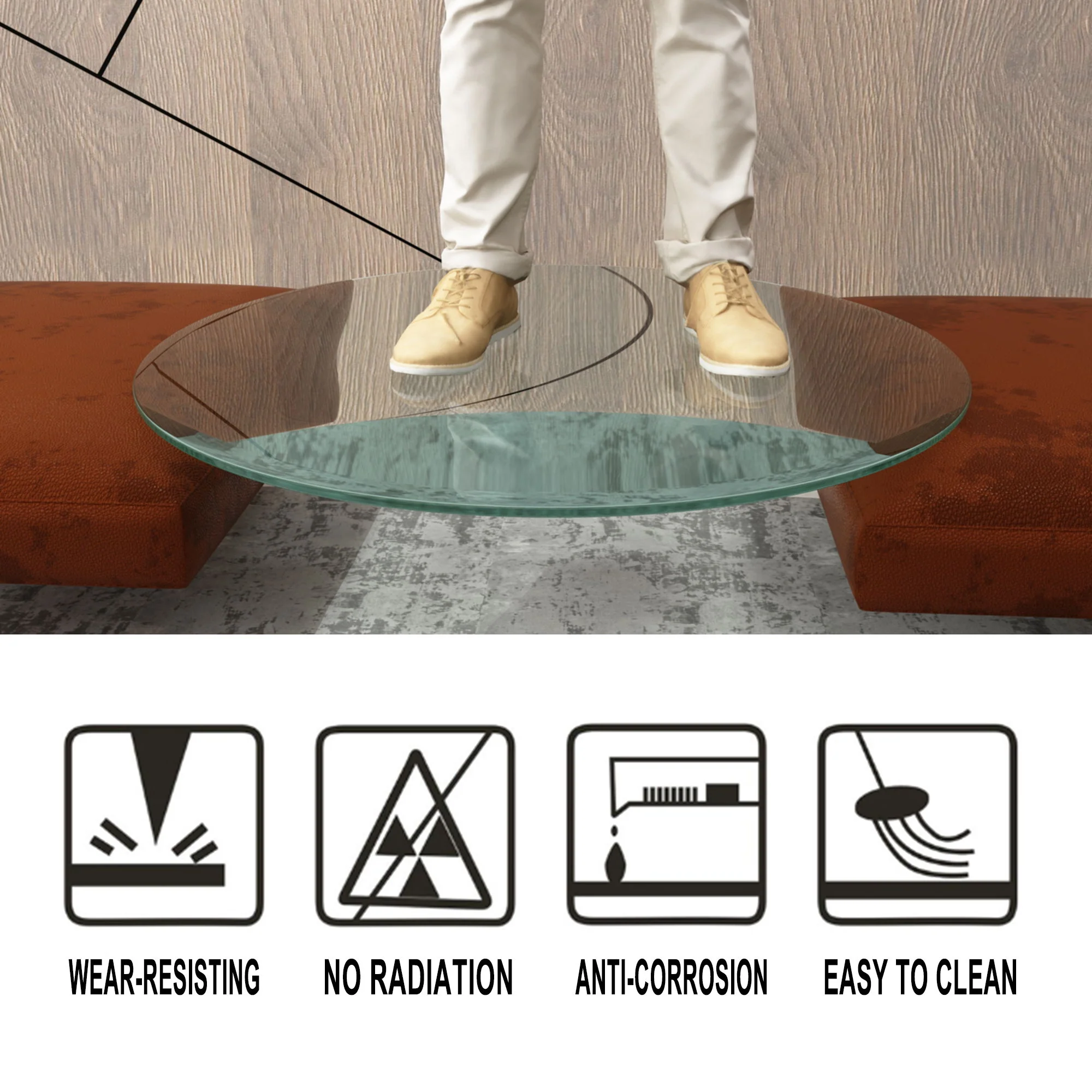 36" Round Tempered Glass Table Top Clear Glass 1 / 4" Thick Flat Polished Edge - Transparent - Image 7