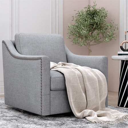 360 Degree Swivel Armchair, Skin Friendly Fabric, Ergonomic Design, Brass Nail Decorative Armchair - Image 3