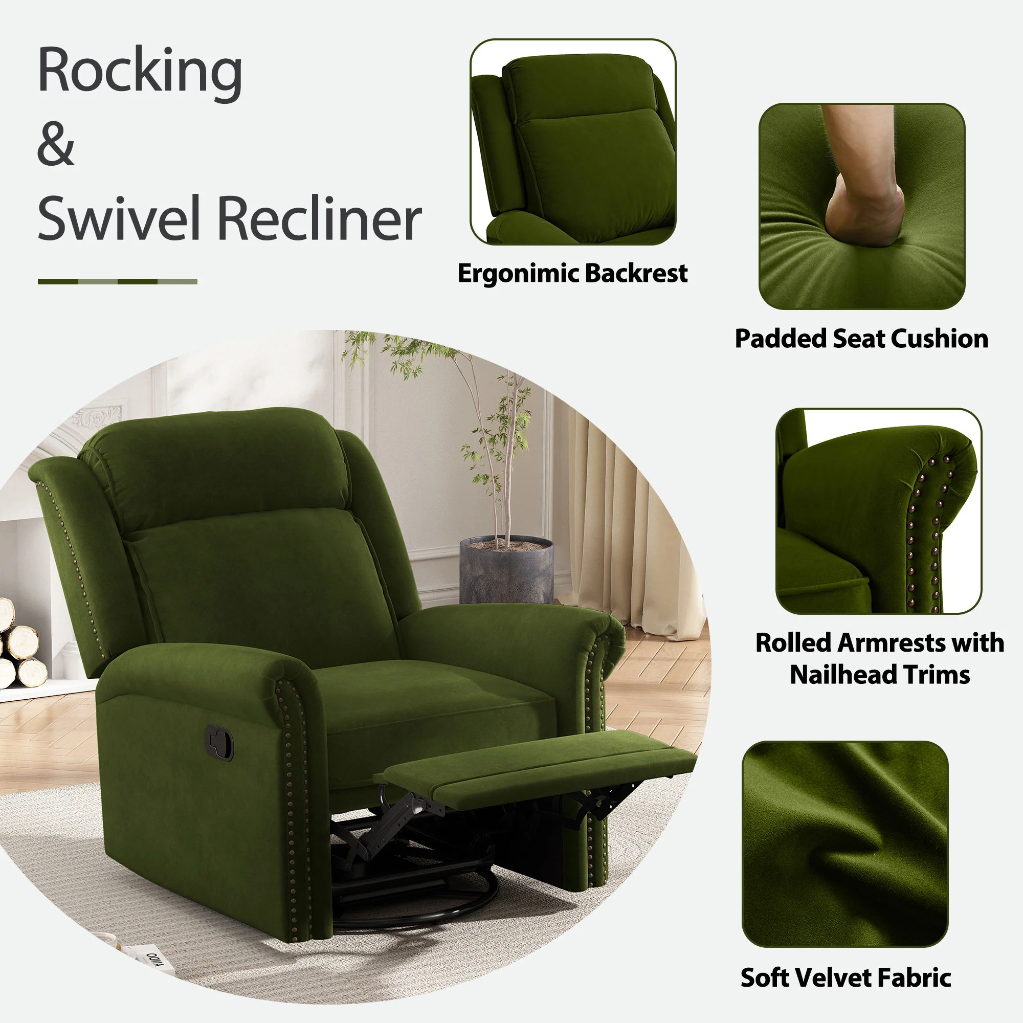 360 Degrees Swivel Recliner Manual Rocking Recliner Home With Adjustable Backrest - Image 16